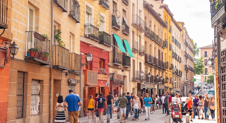 Madrid, Spain - September 16, 2012: People walking down the popular city centre street Calle Cava Baja in La Latina, License Type: media, Download Time: 2025-06-30T21:35:30.000Z, User: rhylton_redventures, Editorial: true, purchase_order: 65050 - Digital Destinations and Articles, job: Lonely Planet, client: wip , other: Rhianydd Hylton