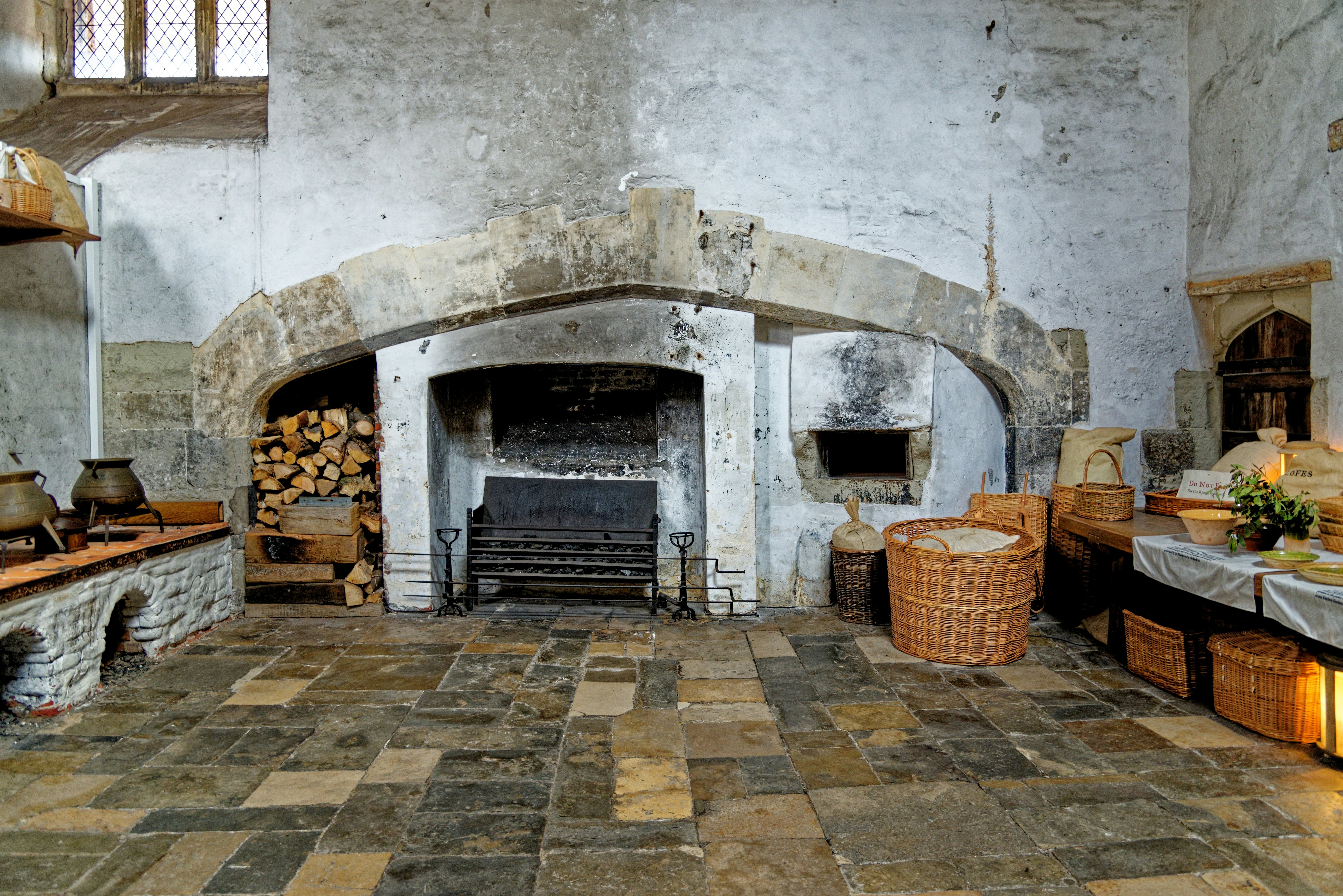 King Henry VIII's royal kitchen at Hampton Court Palace, London, England.