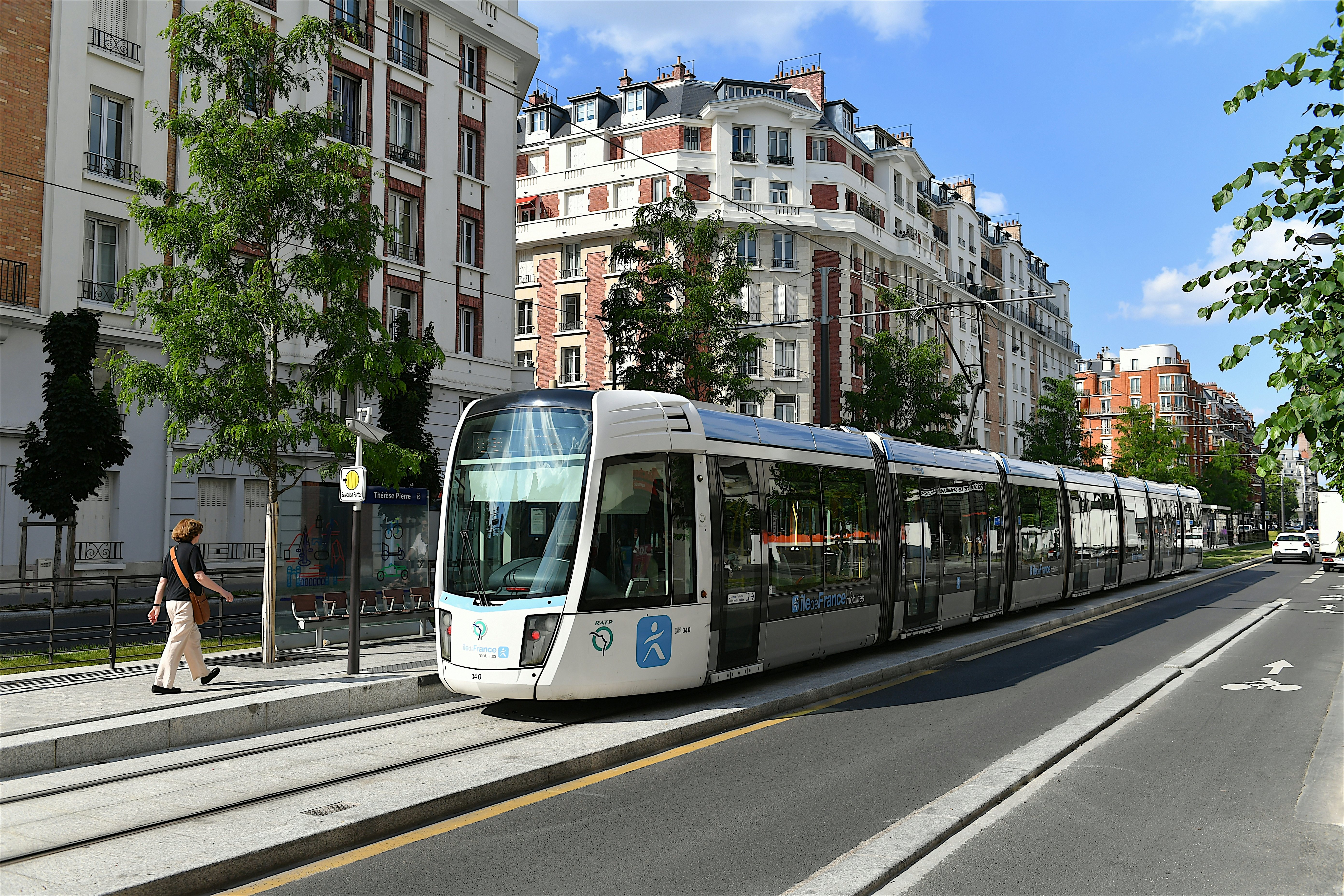 Tramway bus on a street in Paris