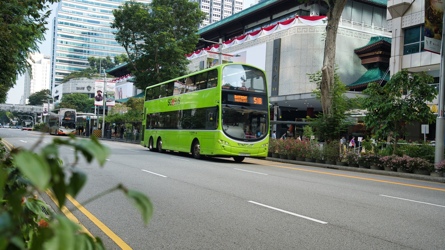 Singapore 2 August 2024: A public bus operated by SBS Transit is painted in the Land Transport Authority’s lush green livery. , License Type: media, Download Time: 2025-05-29T14:37:33.000Z, User: lonelyplanetmedia, Editorial: true, purchase_order: 65050 - Digital Destinations and Articles, job: Global Publishing WIP, client: Global Publishing WIP, other: Peterson Haggarty // SS Comp Ingestion
