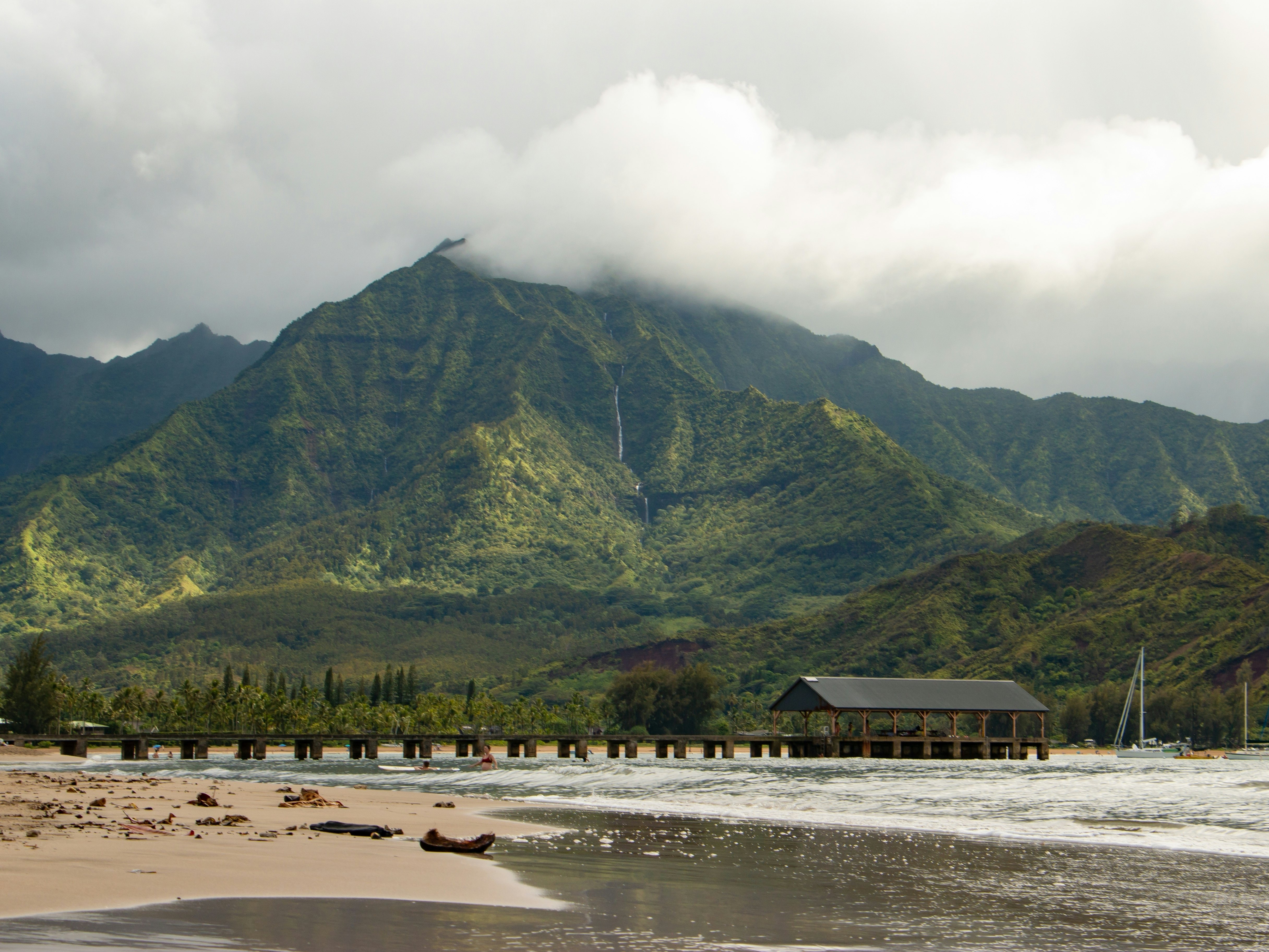 A beach pier on Kauai's Hanalei Bay.
