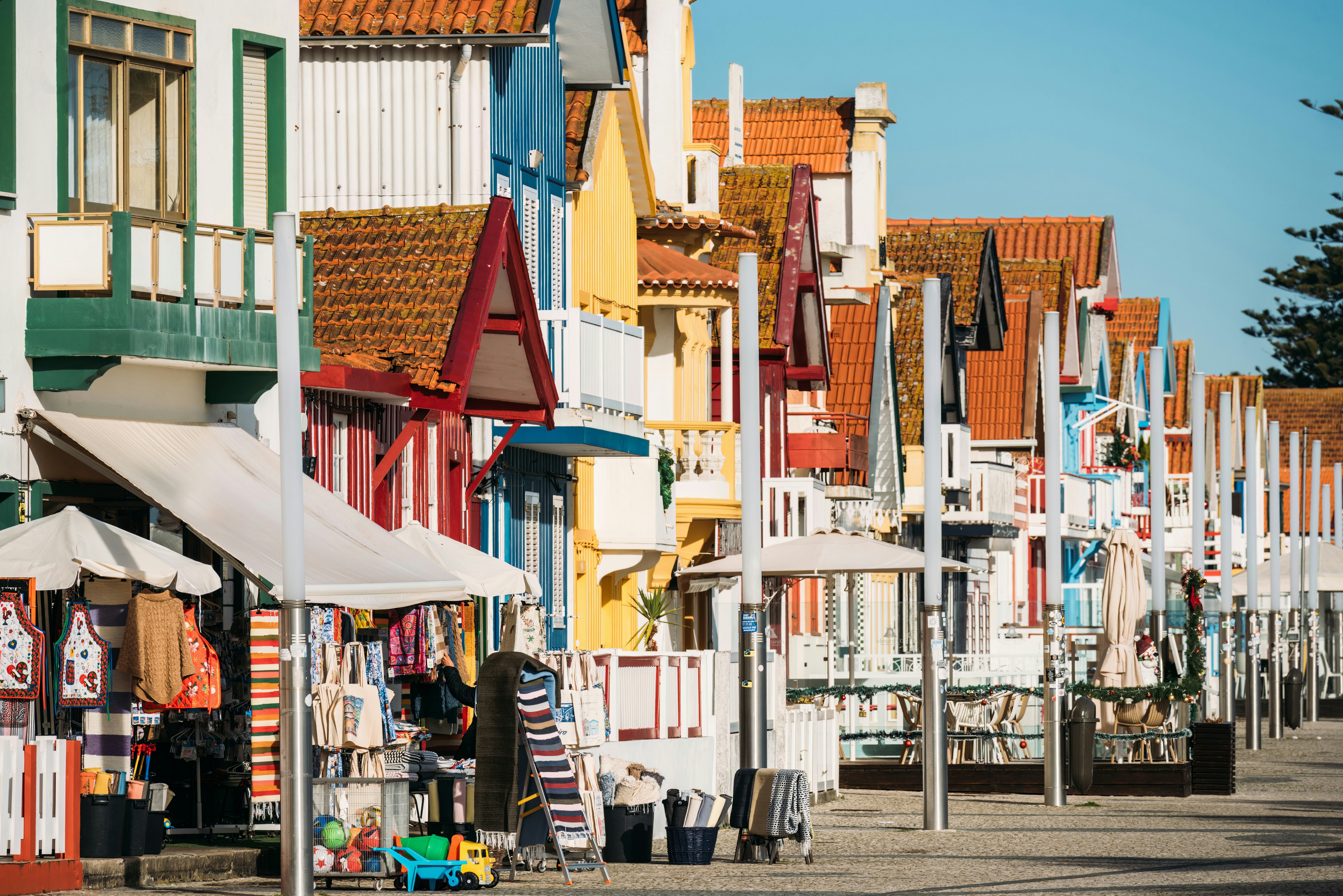 Colorful cottages line a street