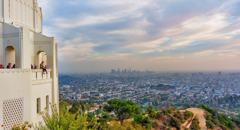 Los Angeles, California - December 14, 2024: Stunning view from Griffith Observatory, featuring visitors alongside the breathtaking skyline of Los Angeles., License Type: media, Download Time: 2025-04-15T14:52:40.000Z, User: FergalCo, Editorial: true, purchase_order: 56530 - Guidebooks, job: Global Publishing WIP, client: Journeys-Route 66-1, other: Fergal Condon