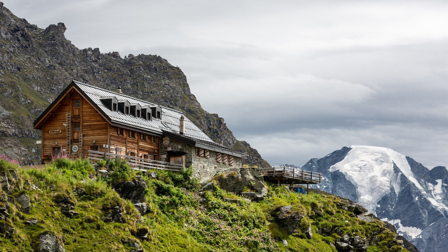 Cabane Mont Fort (Mont Fort Cabin) in Verbier, Switzerland, in summer.