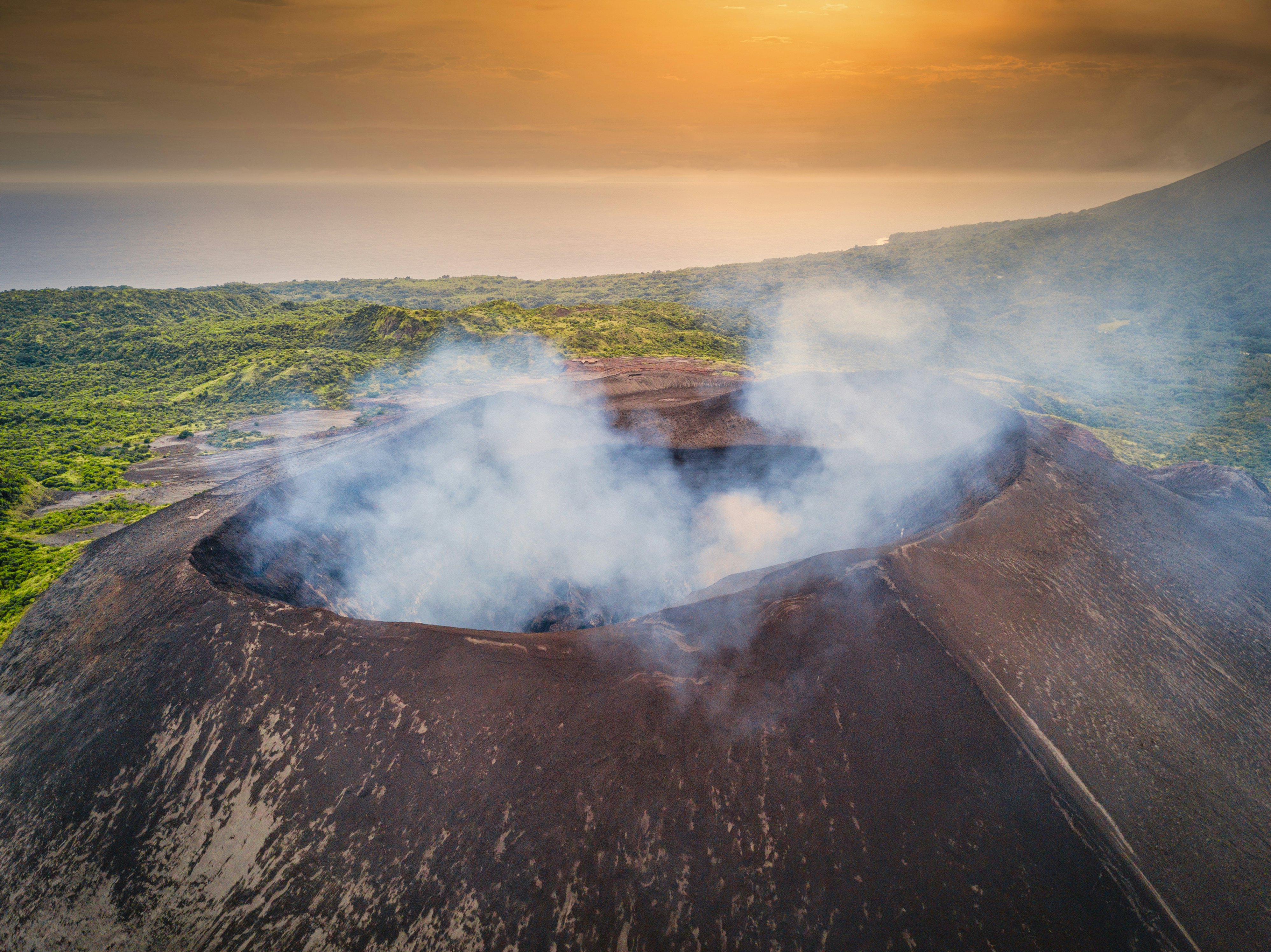 Aerial view of Mt Yasur as it erupts on Vanuatu.