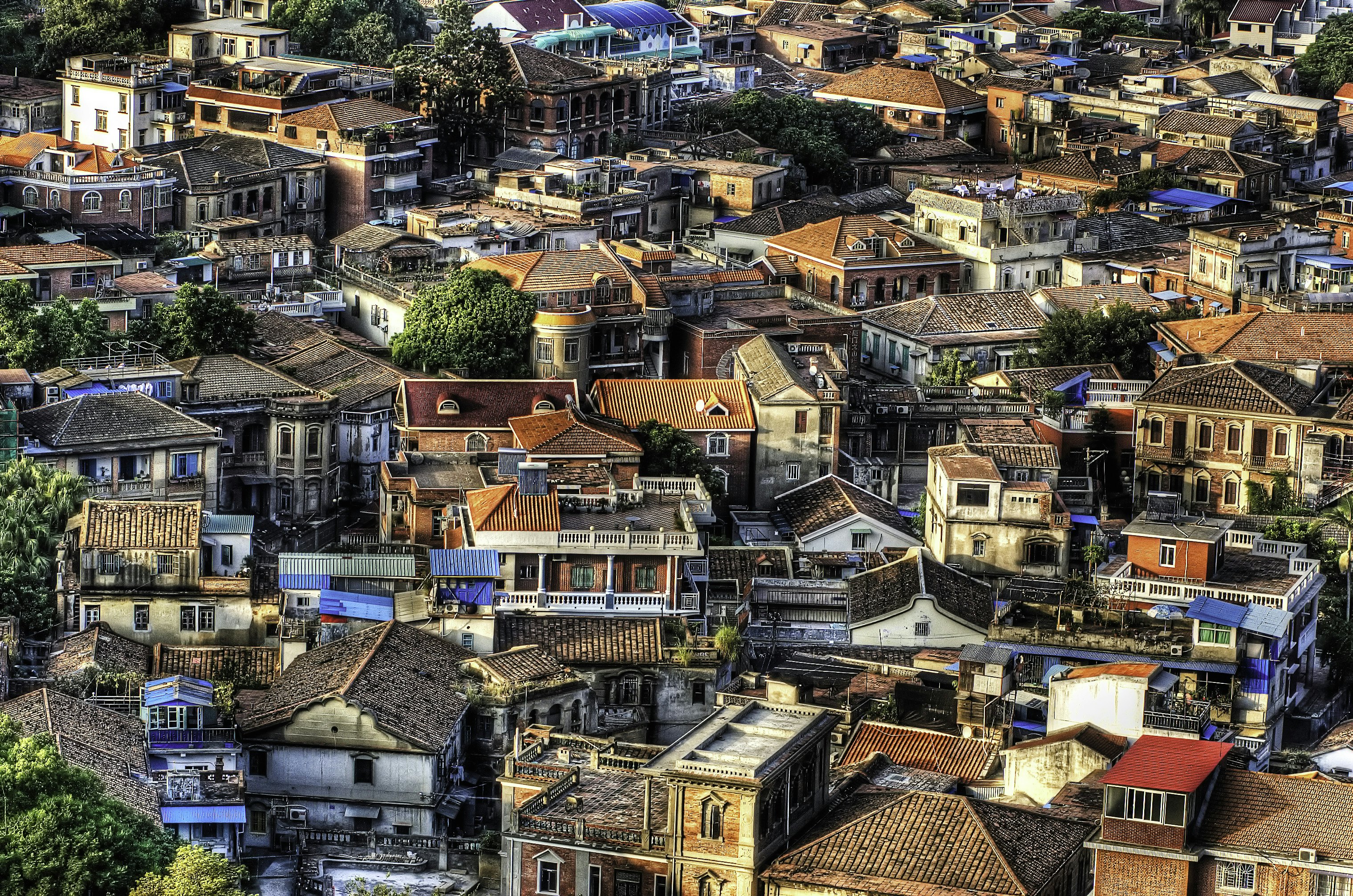A view over the rooftops of western-style buildings in Gulangyu, China.