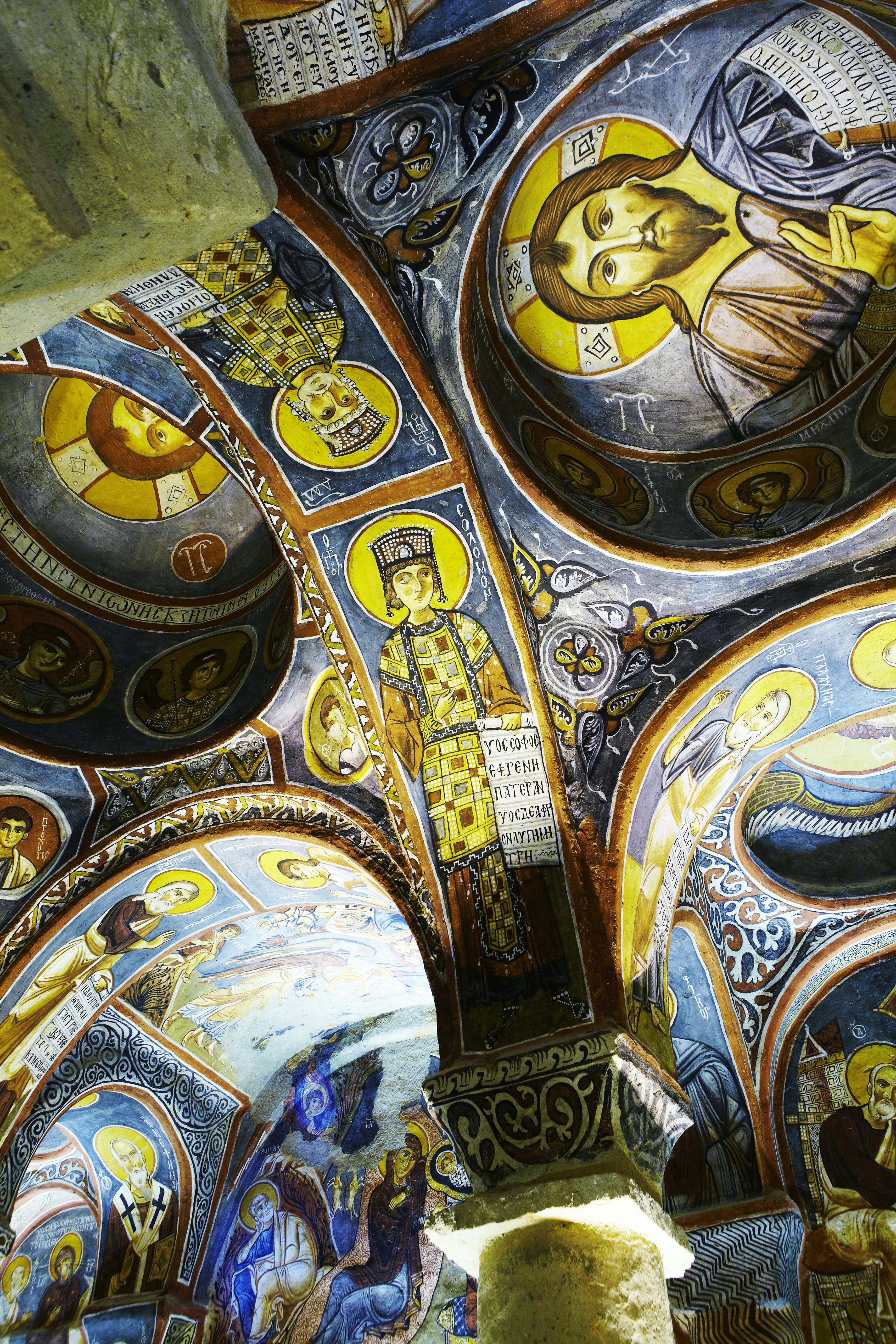 Frescoes on ceiling of Karanlk Kilise (Dark Church) in Goreme Open-Air Museum, Turkey