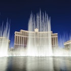LAS VEGAS, NEVADA - SEPTEMBER 9: Water fountain show in front of the Bellagio Casino and Hotel at night on the strip on September 9, 2010. License Type: media Download Time: 2023-04-14T12:00:38.000Z User: Norma.PrauseBrewer_LonelyPlanet Is Editorial: Yes purchase_order: