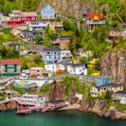 Aerial view of beautiful colorful houses built on the rocky slope of the Signal Hill in St. John's Newfoundland, Canada  License Type: media  Download Time: 2023-09-07T22:31:28.000Z  User: fabricencoredesign31  Is Editorial: No  purchase_order: