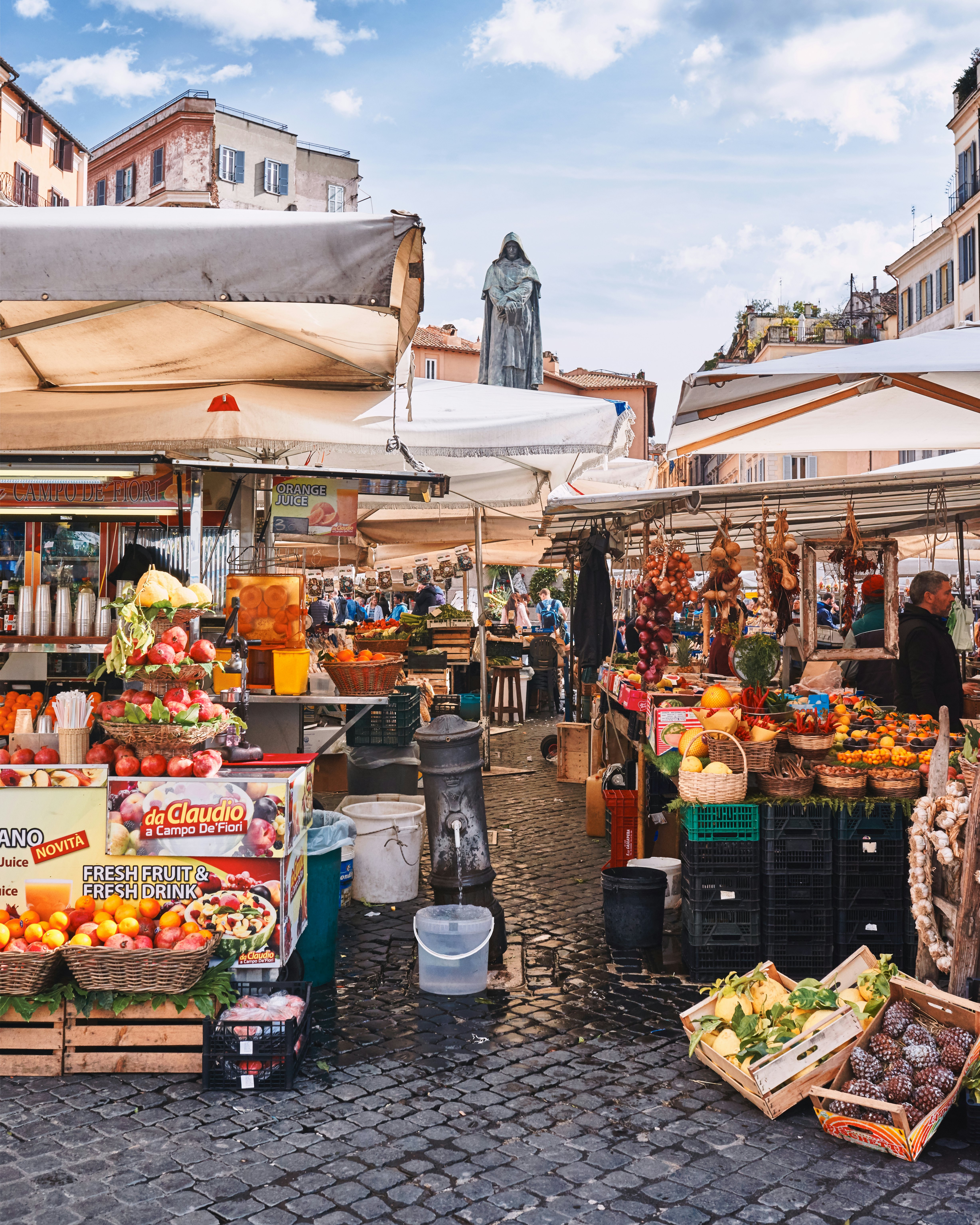 Traditional outdoor food market of Campo de Fiori, Rome