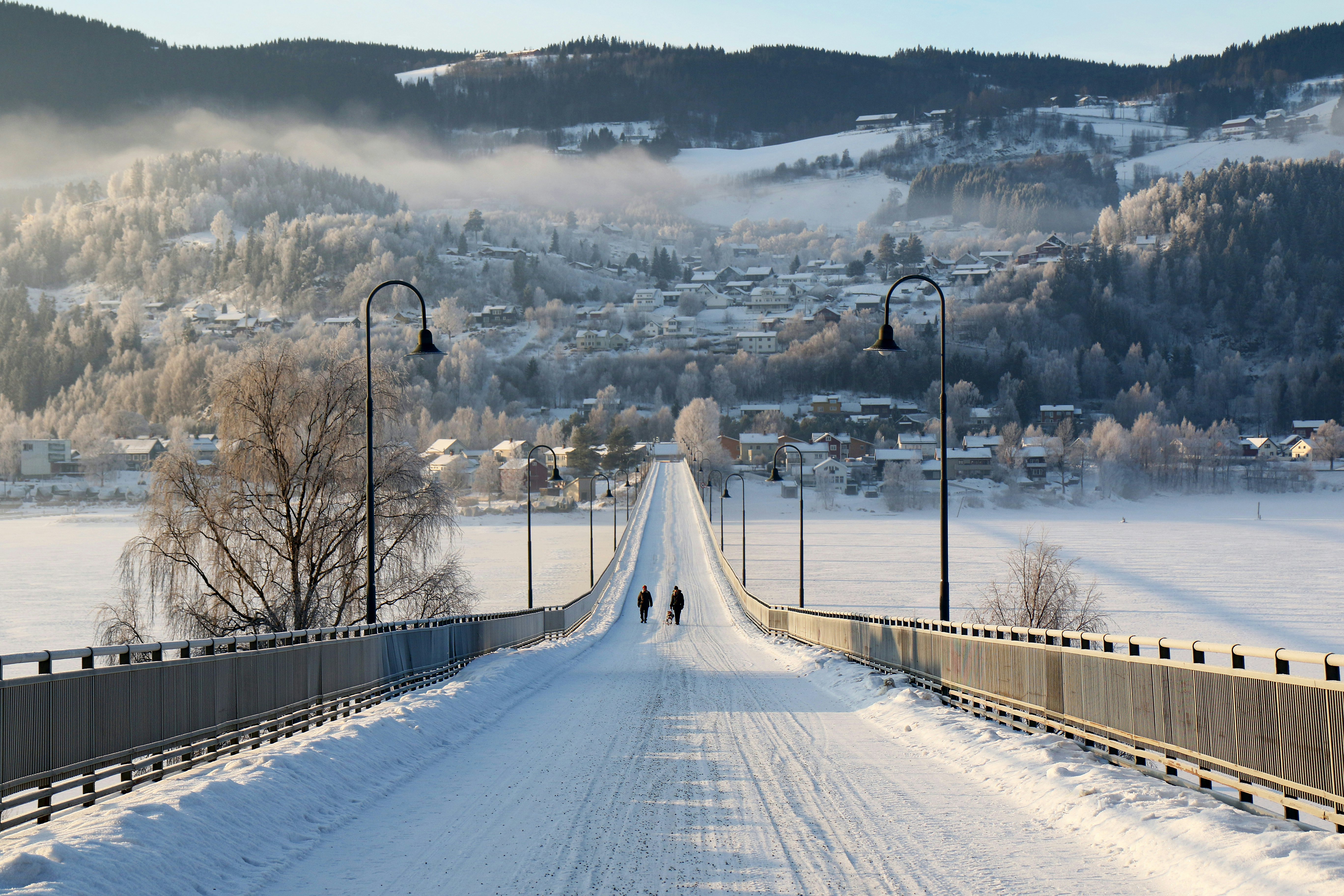 Bridge over Lake Mjosa in Lillehammer, Norway.