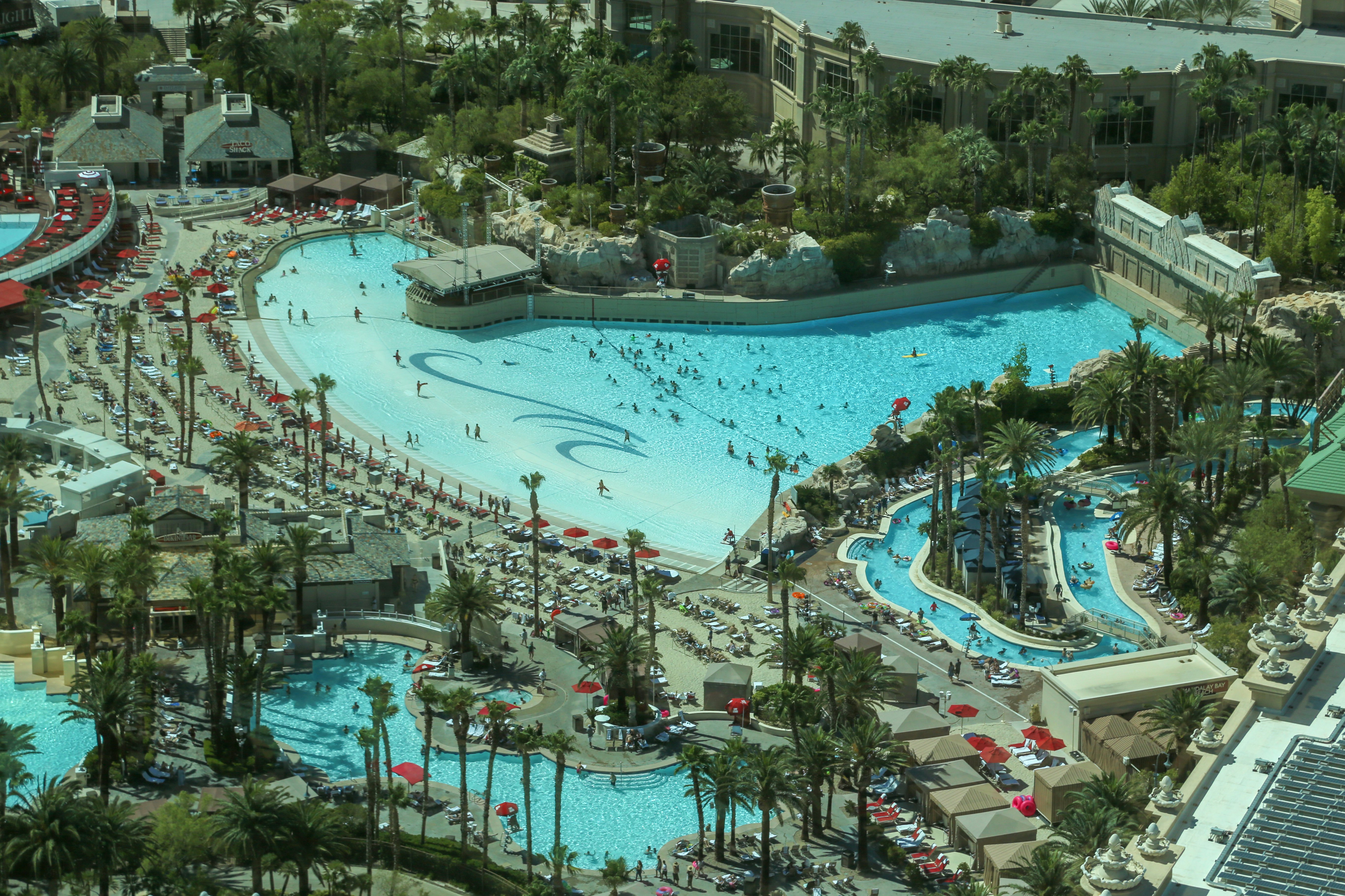 Mandalay Bay Resort beach and pool aerial view