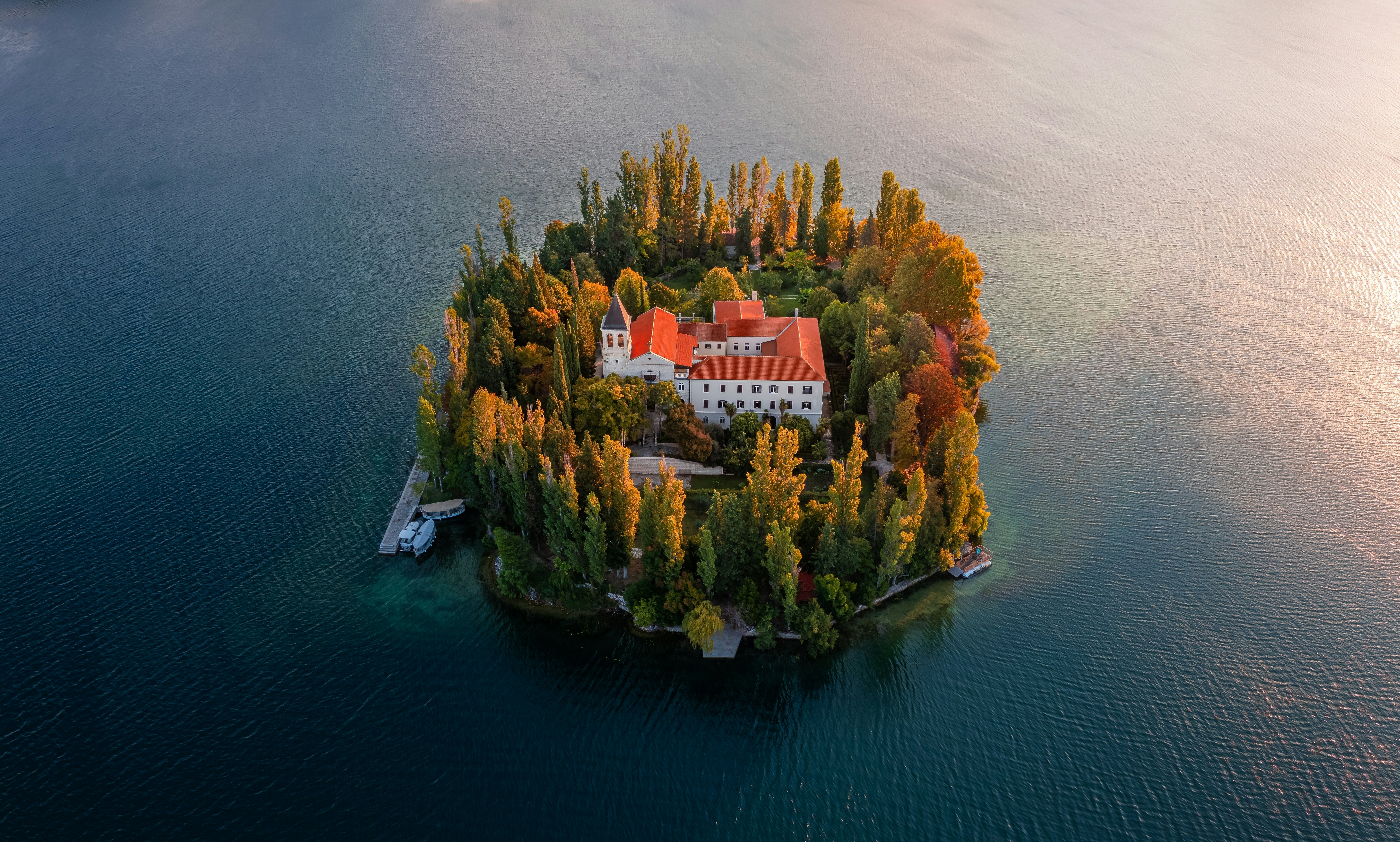 Aerial view of the Visovac Christian monastery in Krka National Park, Croatia