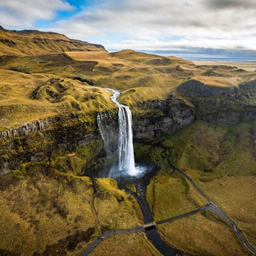 Bird's Eye View of Seljalandsfoss Waterfall in Iceland, License Type: media, Download Time: 2025-02-06T21:14:22.000Z, User: rhylton_redventures, Editorial: false, purchase_order: 65030 - Newsletter, job: Lonely Planet WIP, client: Lonely Planet WIP, other: Rhianydd Hylton