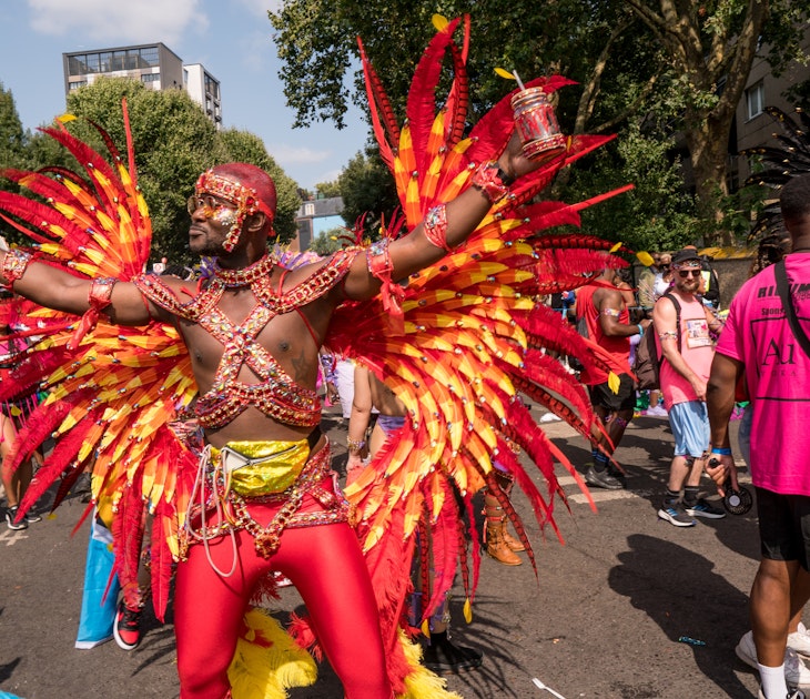 Notting Hill Carnival in London Monday 26th August 2024, fancy dress costumes parade through the streets of Notting Hill with Mas and steel bands, followed by sound systems , License Type: media, Download Time: 2025-01-06T09:54:08.000Z, User: Norma.PrauseBrewer_LonelyPlanet, Editorial: true, purchase_order: 56530 - Guidebooks, job: Global Publishing WIP, client: London 14, other: Norma Brewer