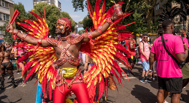 Notting Hill Carnival in London Monday 26th August 2024, fancy dress costumes parade through the streets of Notting Hill with Mas and steel bands, followed by sound systems , License Type: media, Download Time: 2025-01-06T09:54:08.000Z, User: Norma.PrauseBrewer_LonelyPlanet, Editorial: true, purchase_order: 56530 - Guidebooks, job: Global Publishing WIP, client: London 14, other: Norma Brewer