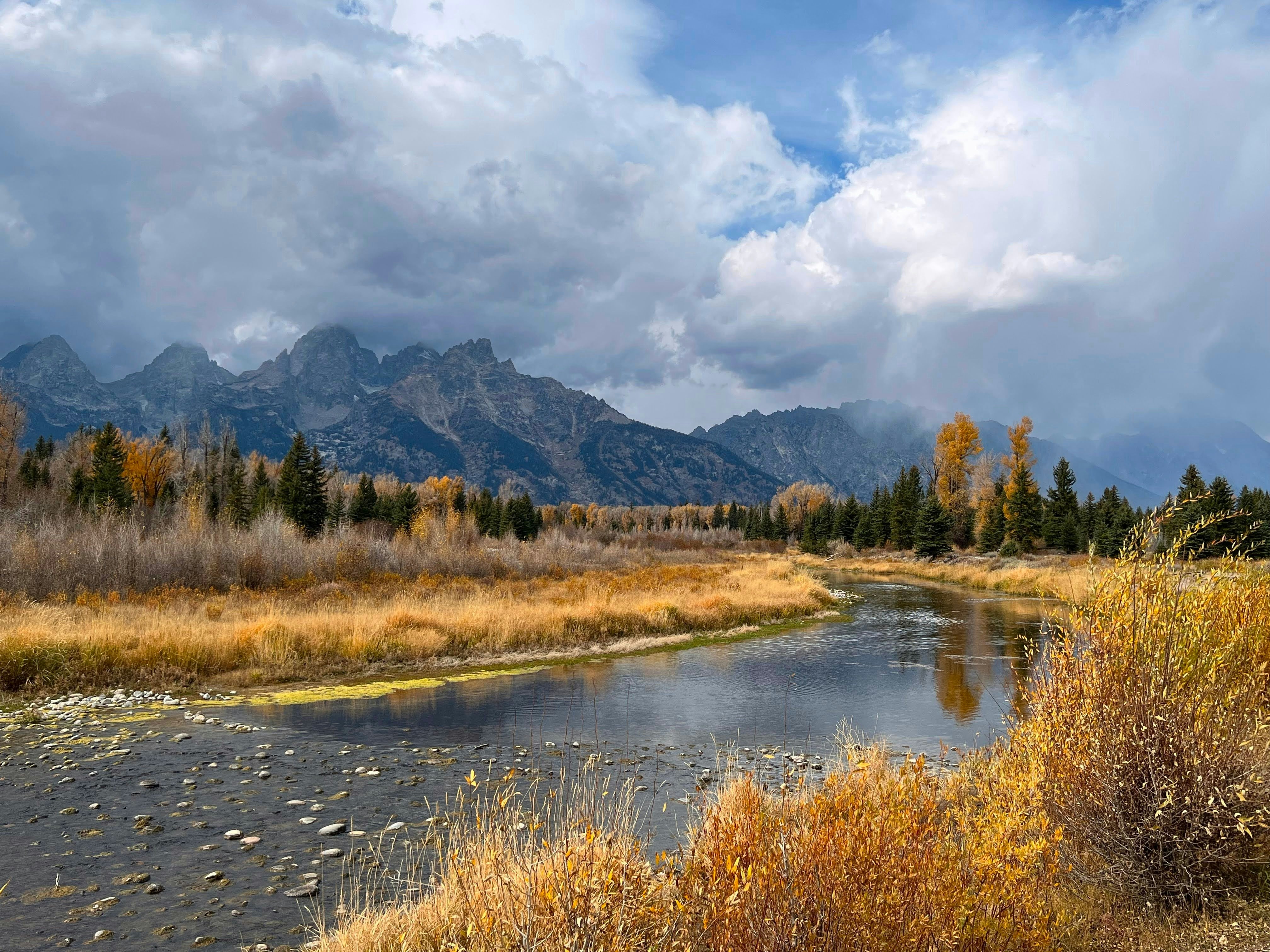 View from Oxbow Bend at Grand Teton National Park in the autumn