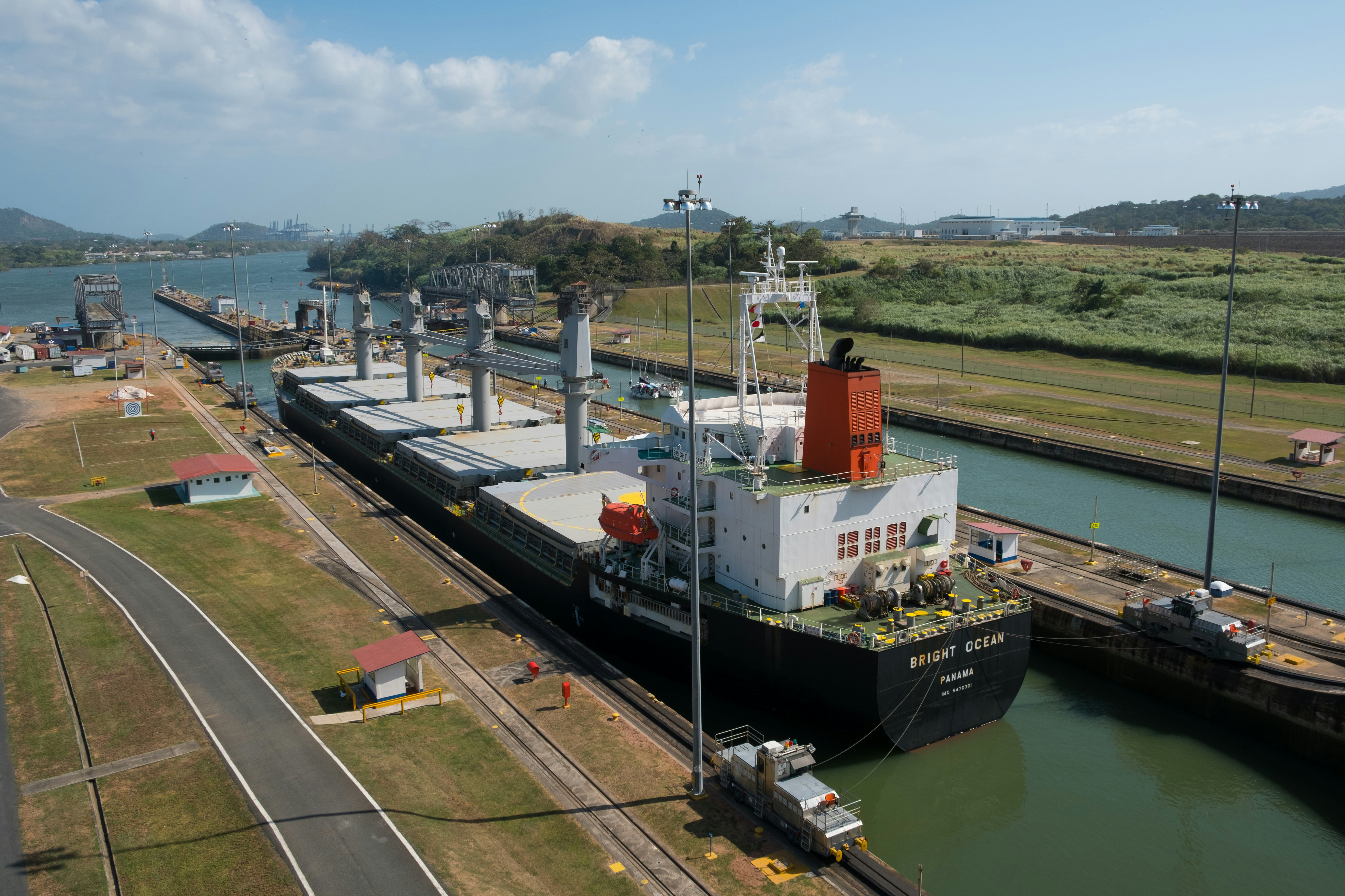 Large ship at a canal crossing