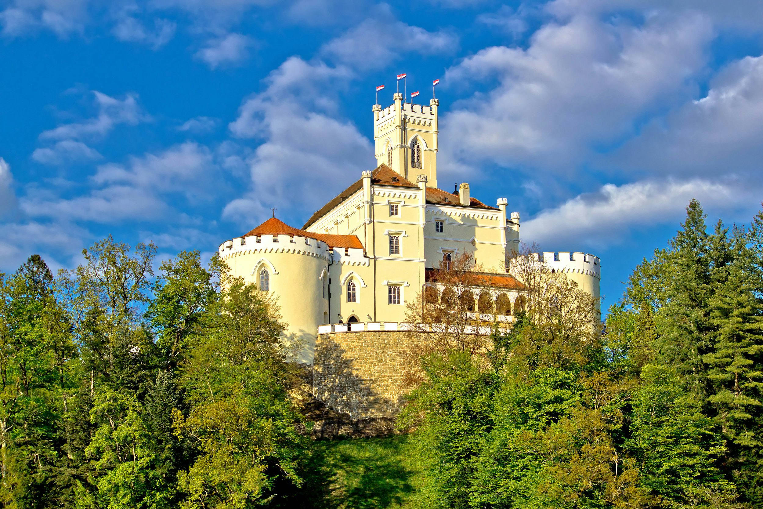 Trakošćan Castle on the top of a hill