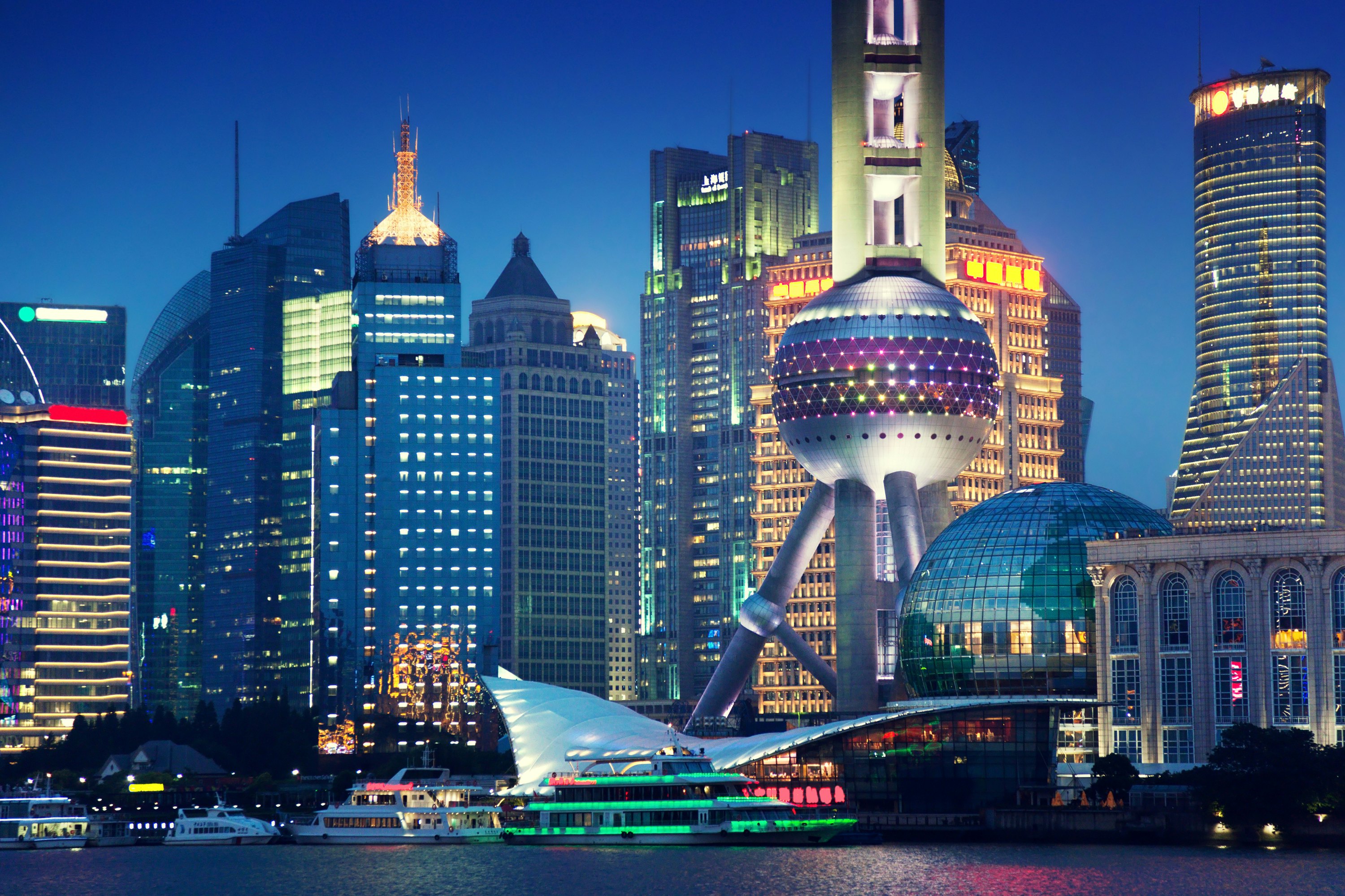 A view of the Oriental Pearl TV Tower in Pudong in Shanghai.
