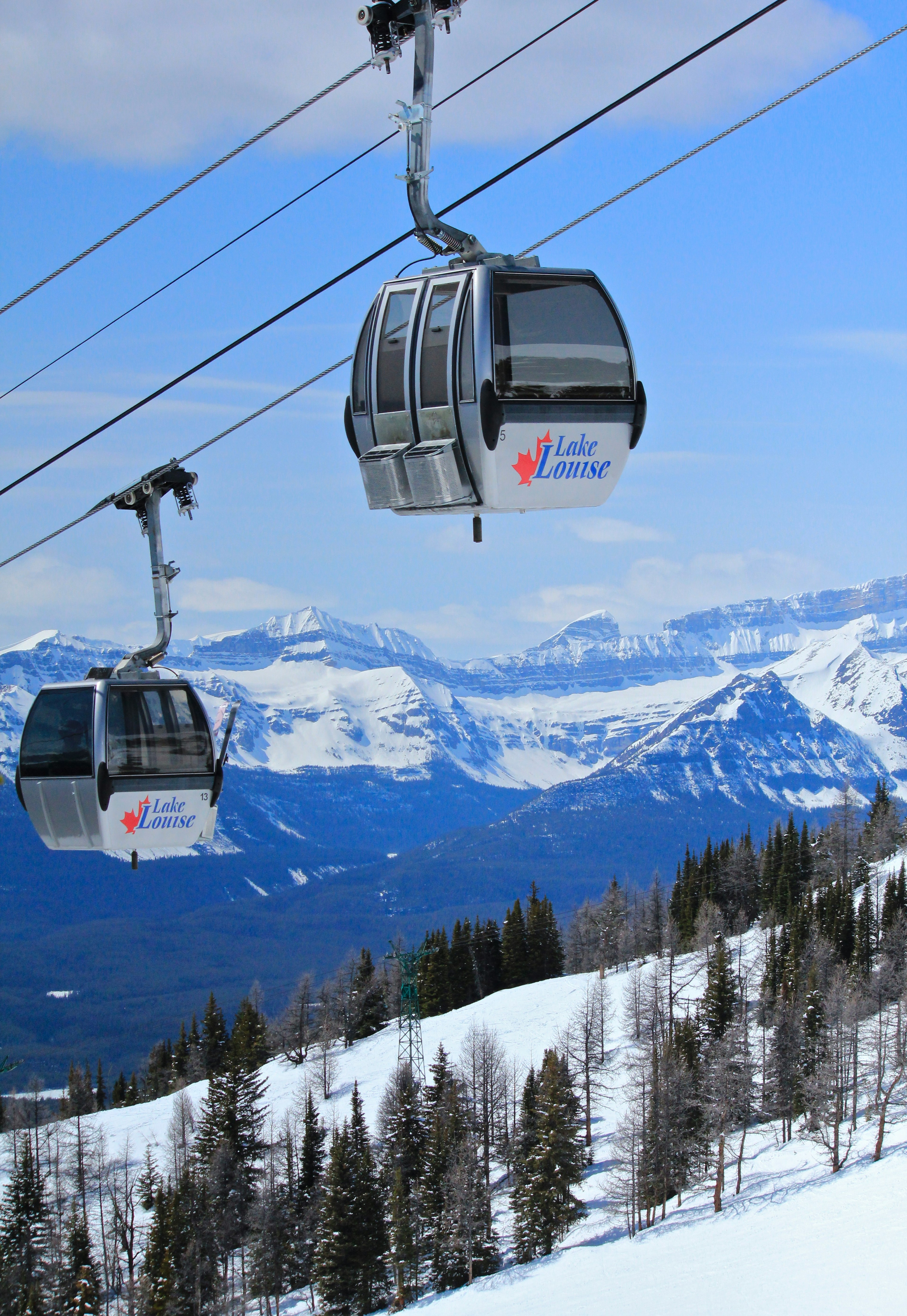 The Lake Louise Gondola on a snowy day in Banff National Park.