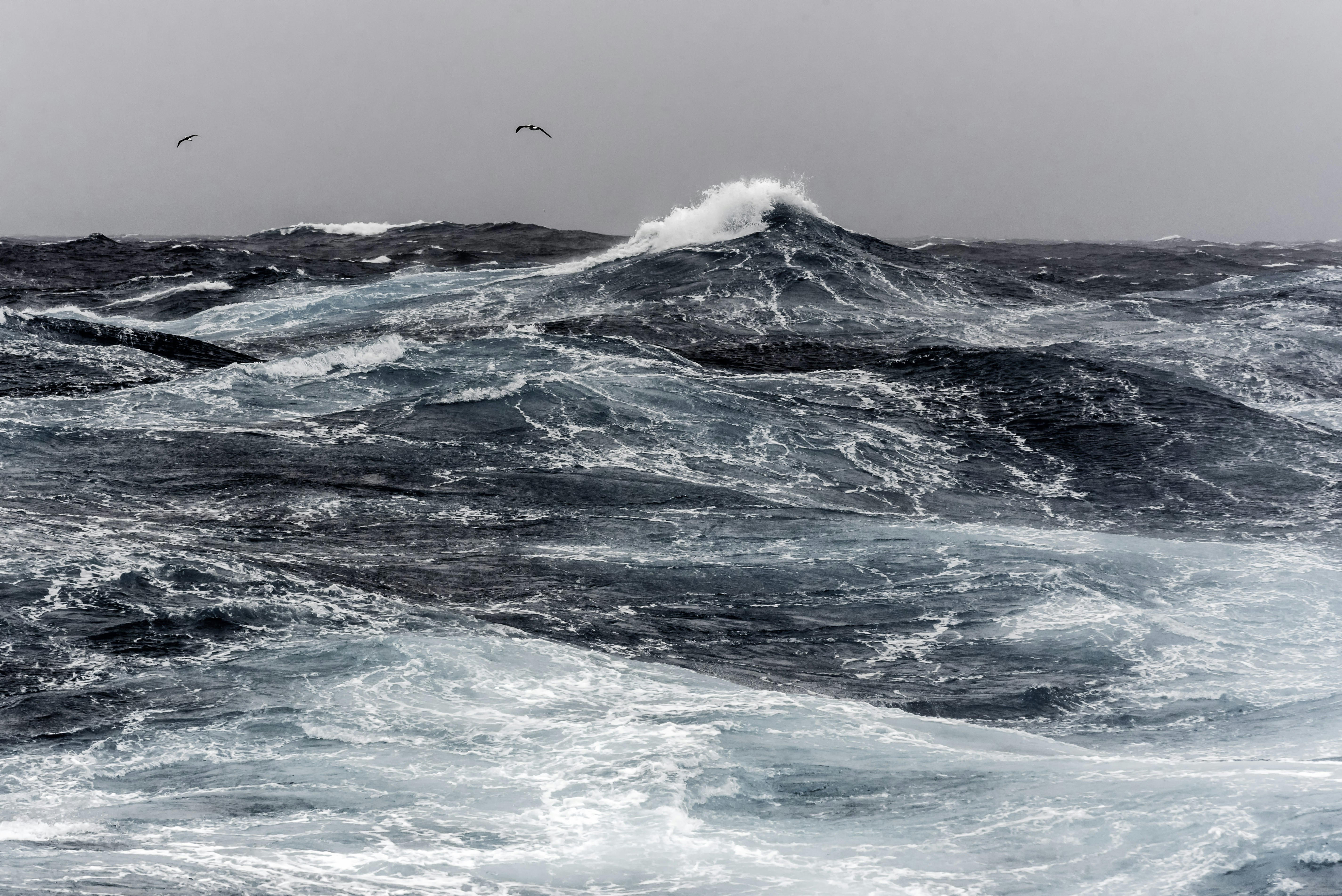 Foamy rough water in the Drake Passage.