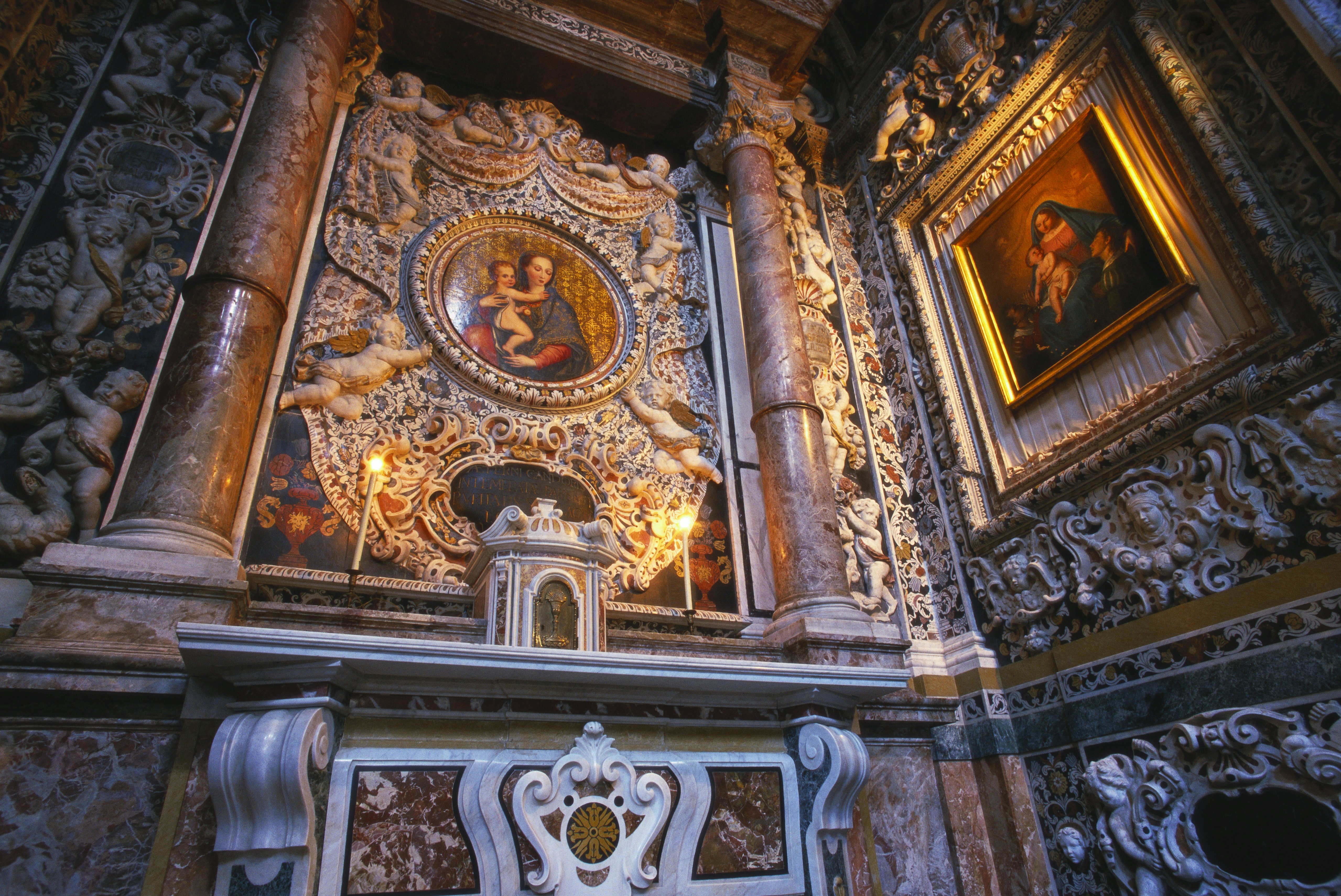 Paintings of the Virgin Mary inside the La Martorana church in Palermo, Sicily.