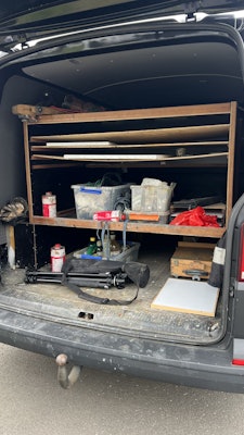 The back of Pol Skardelli's van on a plein air painting excursion in Oyndarfjørður, Faroe IslandsPlein air painting in Oydarfhørður, Faroe Islands