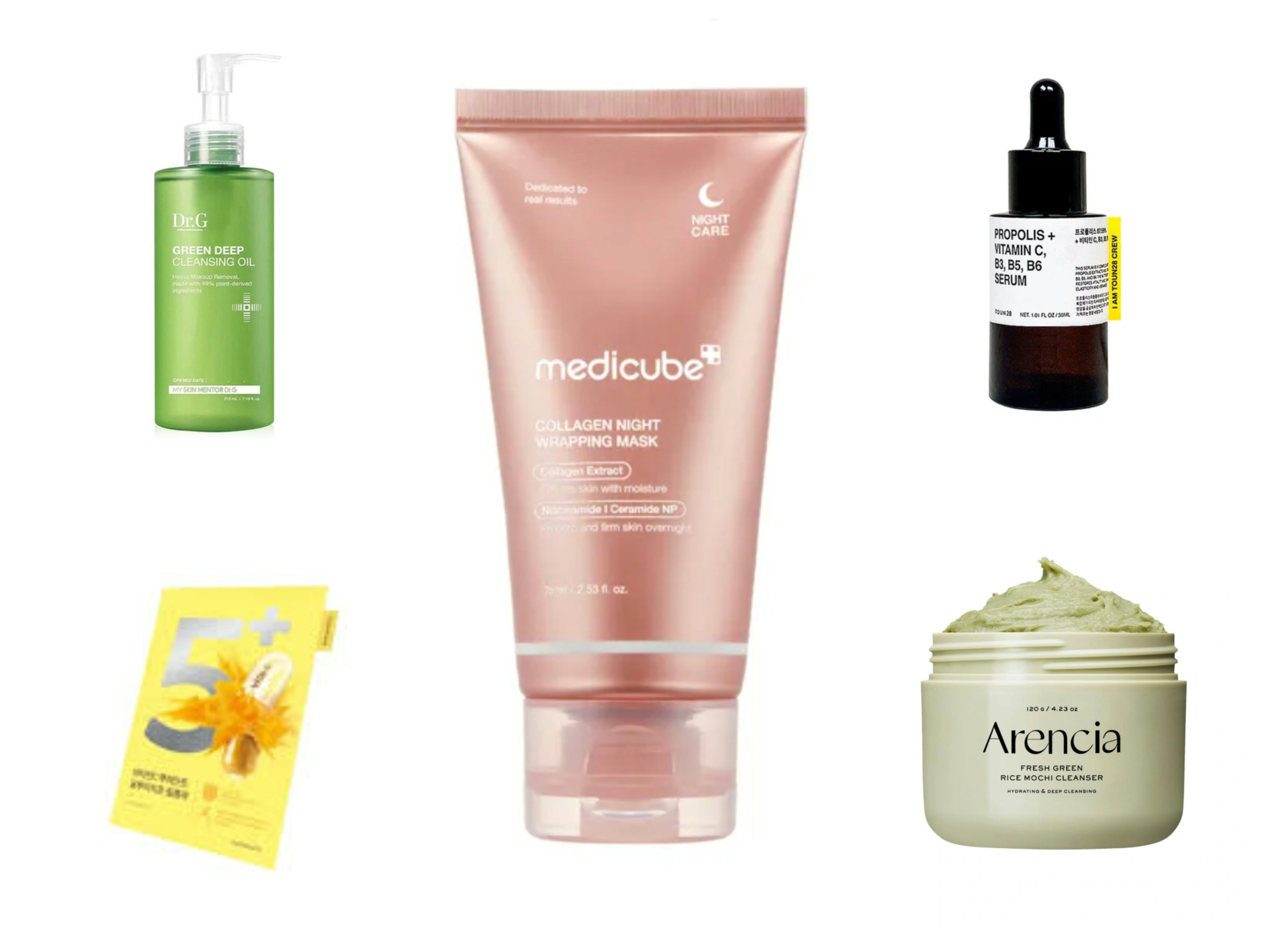 Korean skincare items presented in a collage