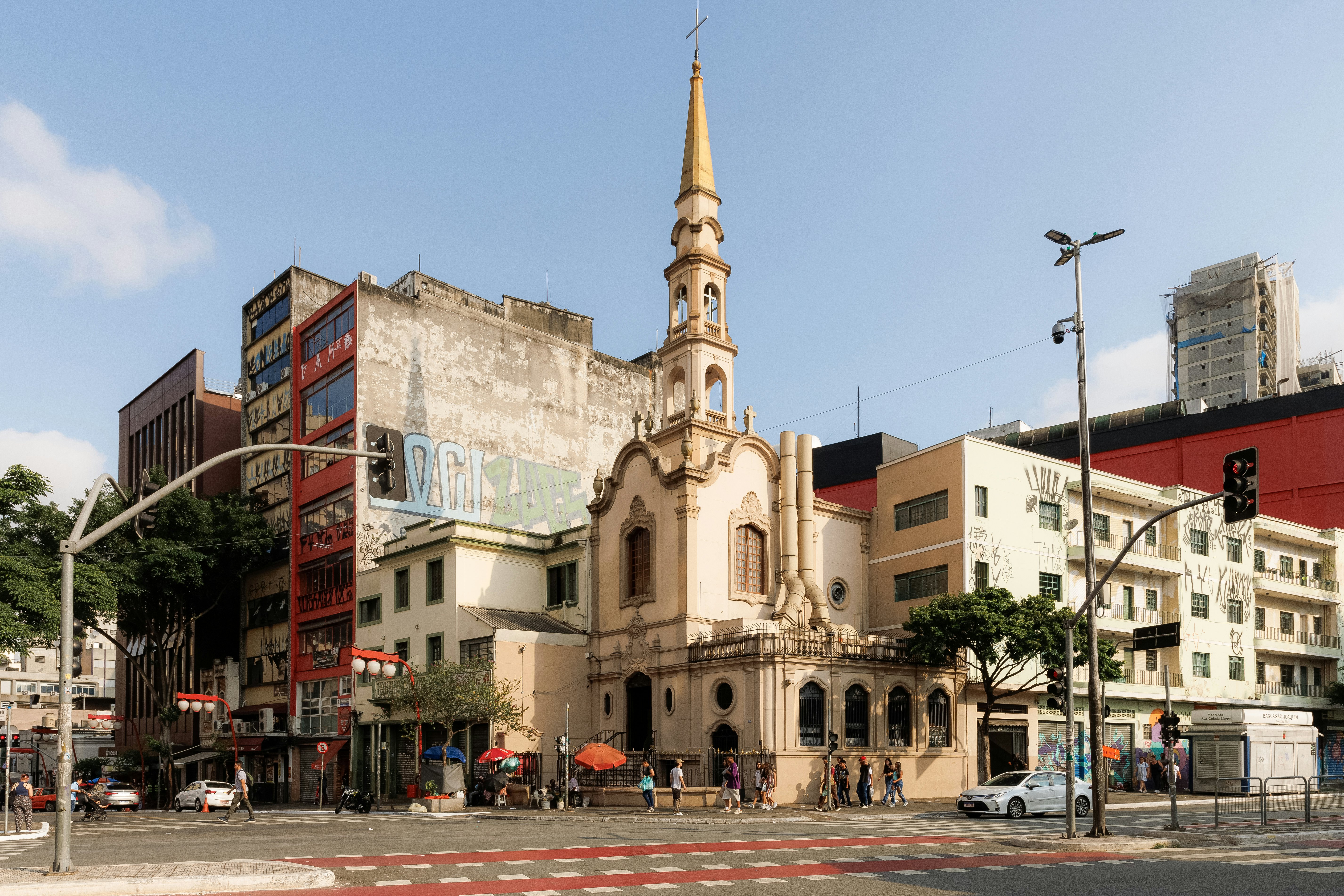 A catholic church on a street