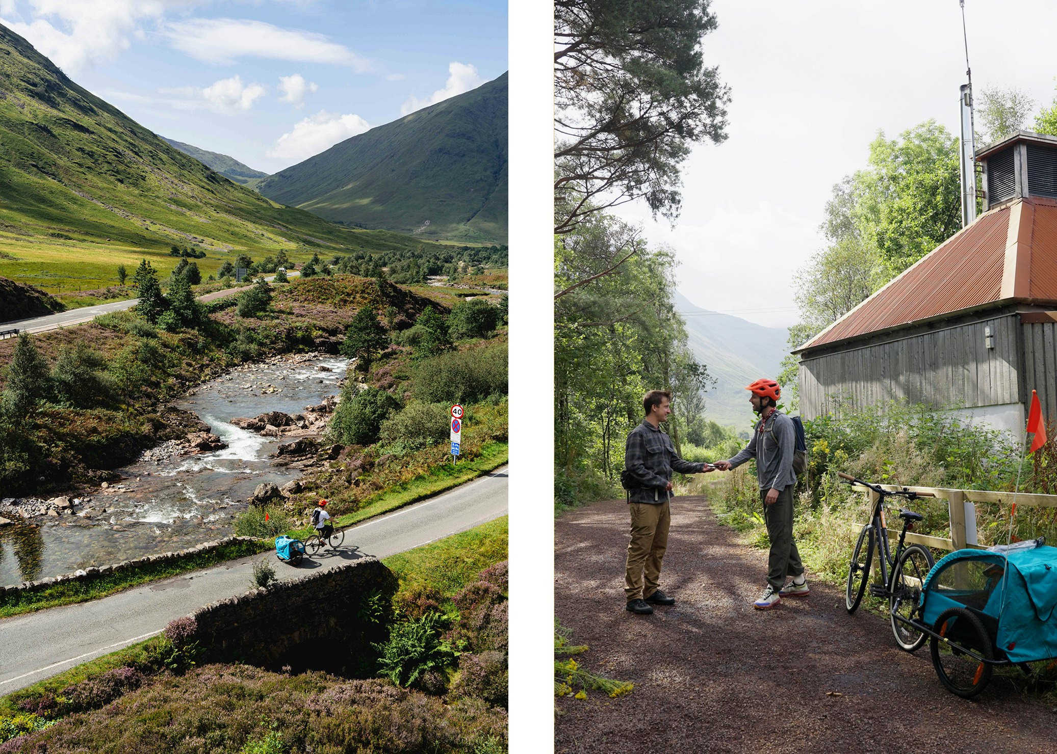 Charlie and Sonny biking through Glencoe Valley on the Glencoe Greenway.