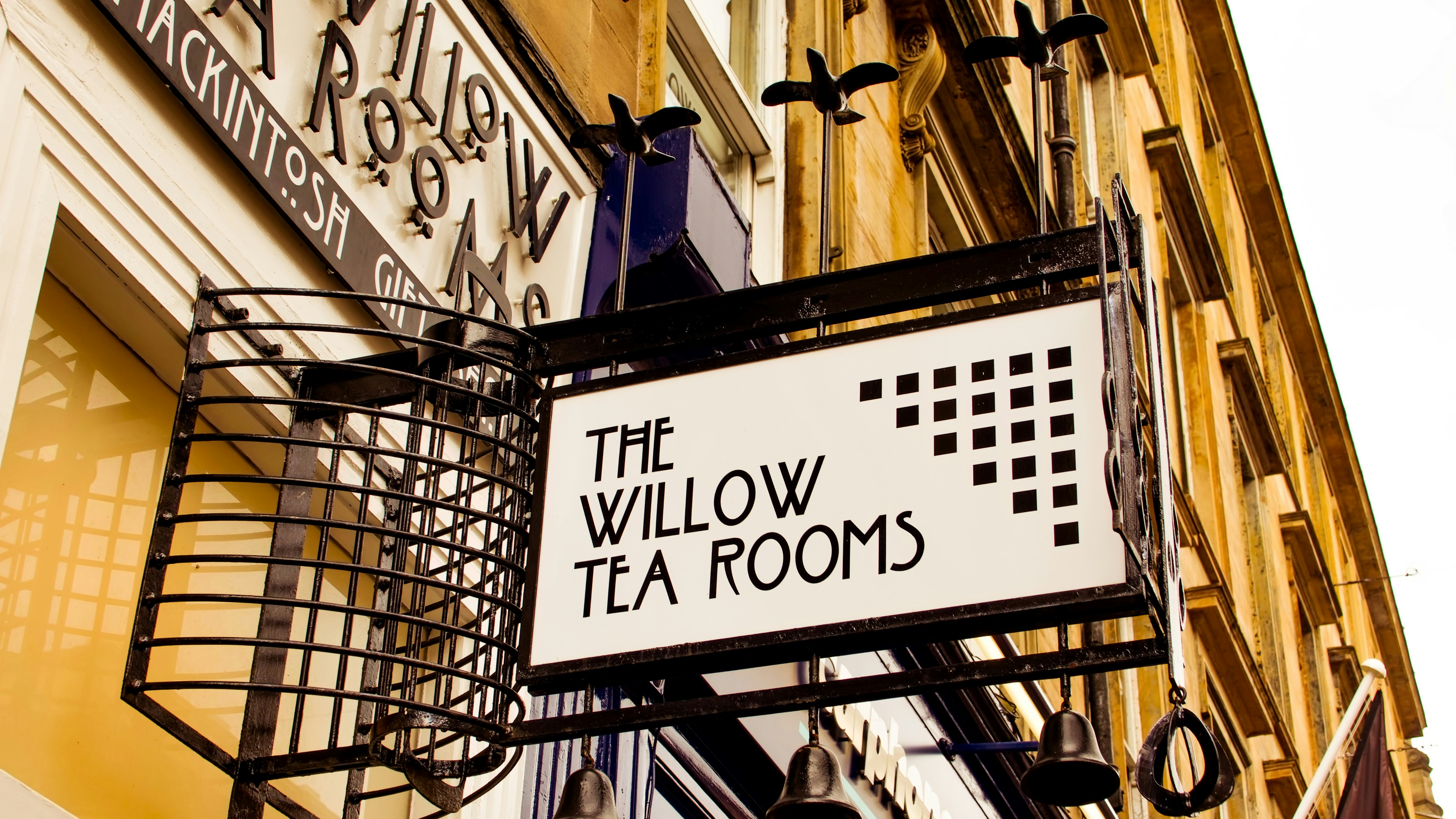 The sign for the Willow Tea Rooms, designed by Glasgow icon, Charles Rennie Mackintosh, Scotland.
