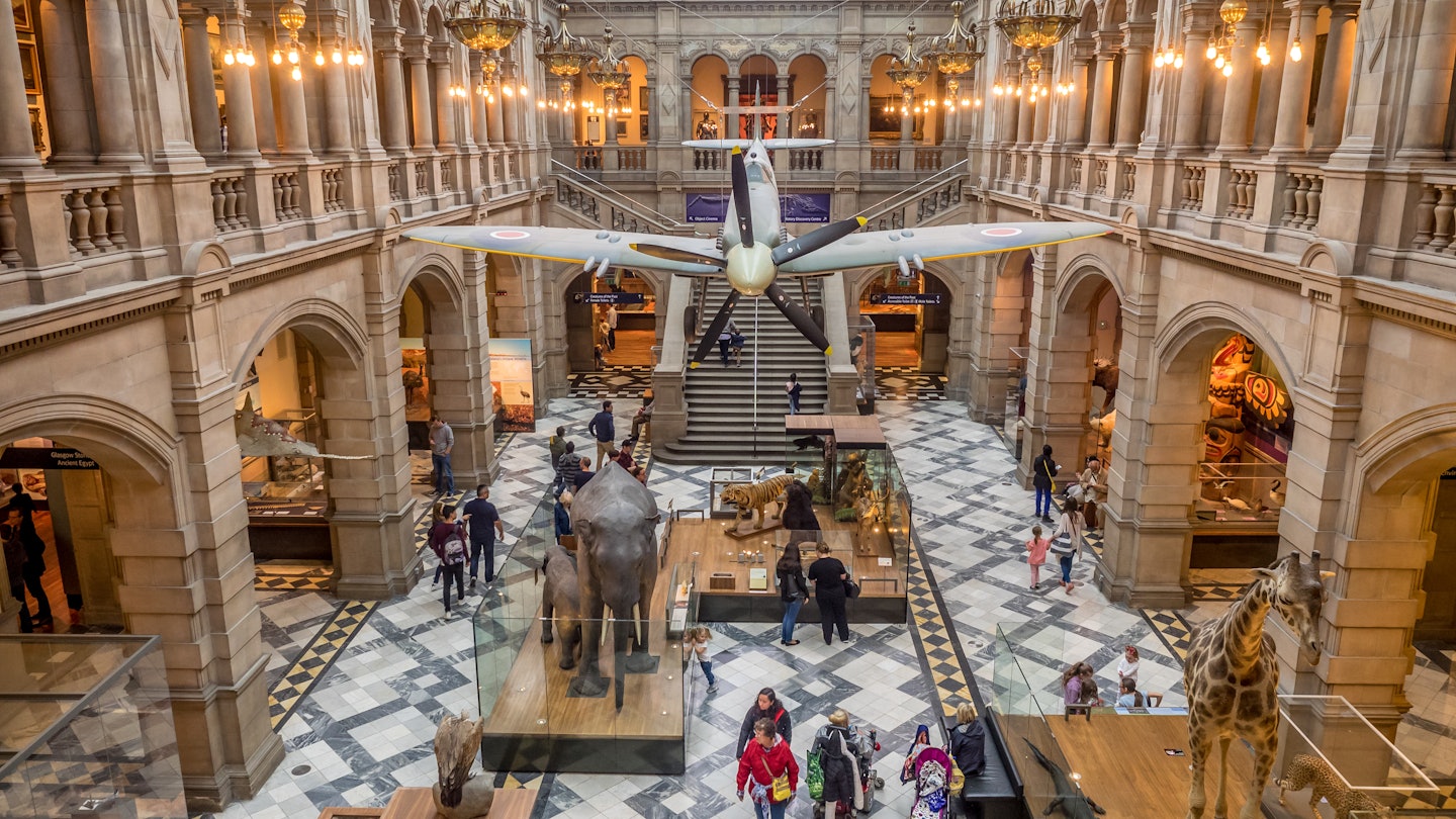GLASGOW, SCOTLAND - JULY 21: Spitfire Hall in the Kelvingrove Art Gallery and Museum in Glasgow Scotland United Kingdom on July 21, 2017. The Kelvingrove is an main tourist attraction in Scotland. License Type: media Download Time: 2022-04-04T17:31:46.000Z User: FergalCo Is Editorial: Yes purchase_order: