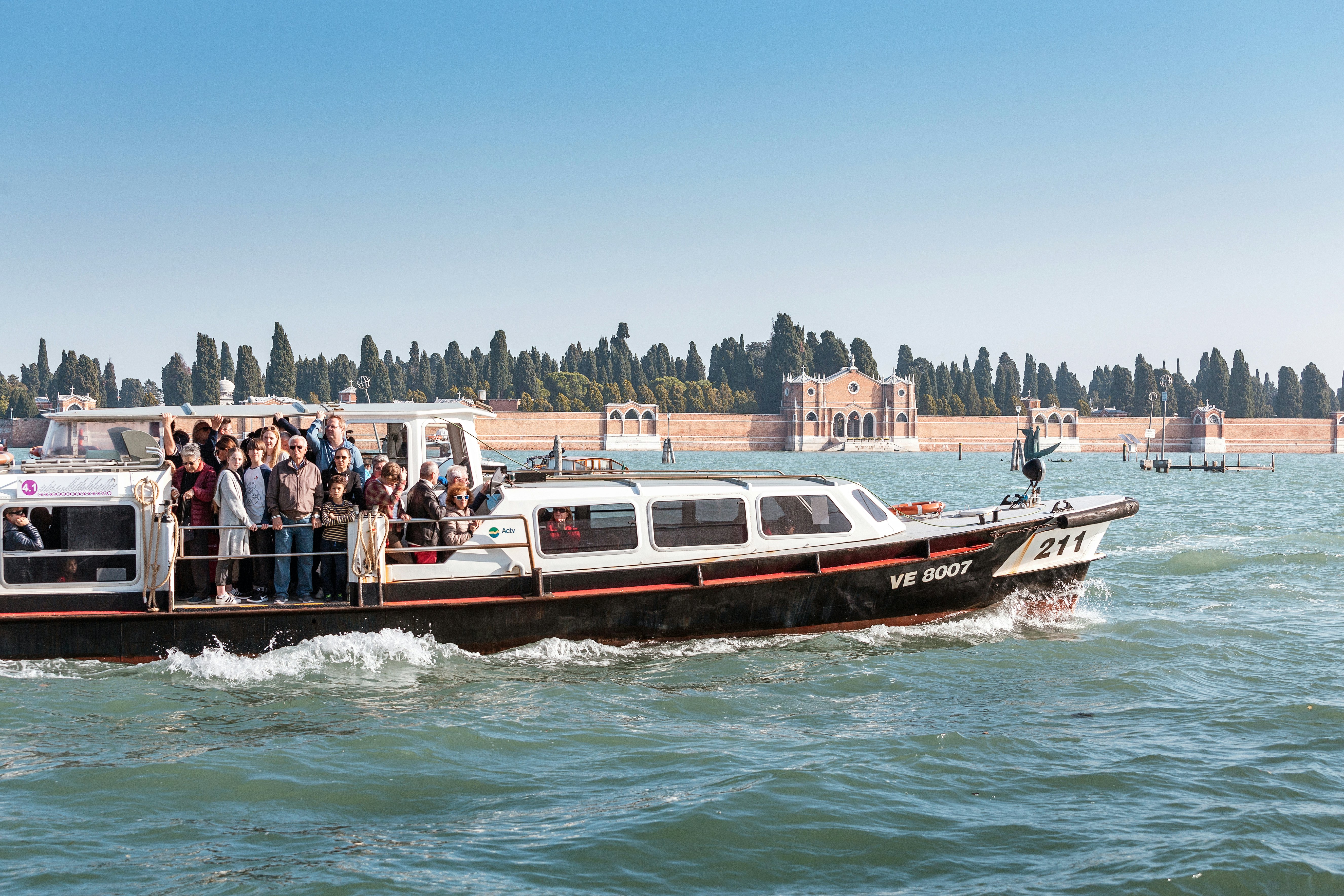 VENICE, ITALY: ferry boat transporting passengers in venice. Public transport system between islands