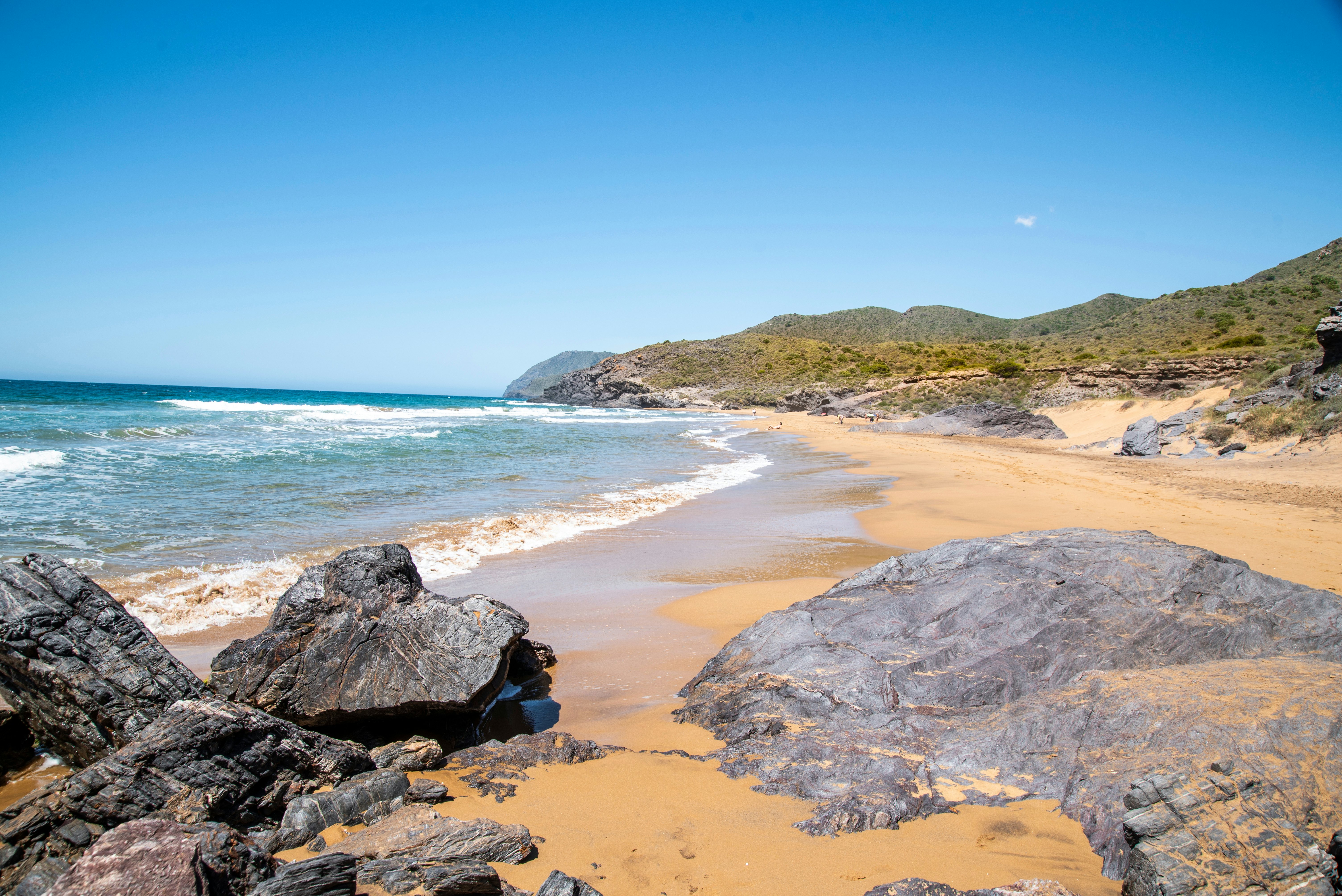 Beaches of the Calblanque Regional Park, Cartagena. These are beaches and small coves characterized by their fine golden sands and their almost virgin state.