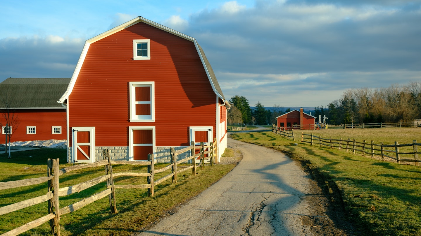 Rural scene with barns at Knox Farm State Park, East Aurora, New York, License Type: media, Download Time: 2025-02-05T20:44:21.000Z, User: rhylton_redventures, Editorial: false, purchase_order: 65030 - Newsletter, job: Lonely Planet WIP, client: Lonely Planet WIP, other: Rhianydd Hylton