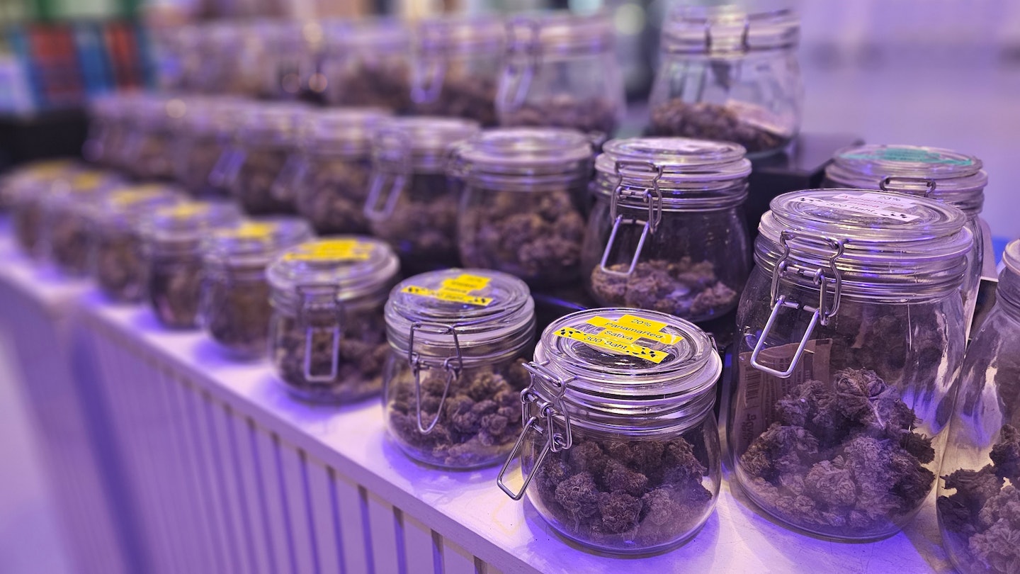 Hua Hin, Thailand, June 9th 2024, Diverse Selection: A Variety of Jars with Different Strains of Weed - Showcasing the Rich Diversity and Quality of Cannabis in a Modern Dispensary Setting, License Type: media, Download Time: 2025-09-10T16:02:20.000Z, User: bhealy950, Editorial: true, purchase_order: 65050 - Digital Destinations and Articles, job: Lonely Planet Online Editorial, client: Guide to cannabis in Thailand, other: Brian Healy