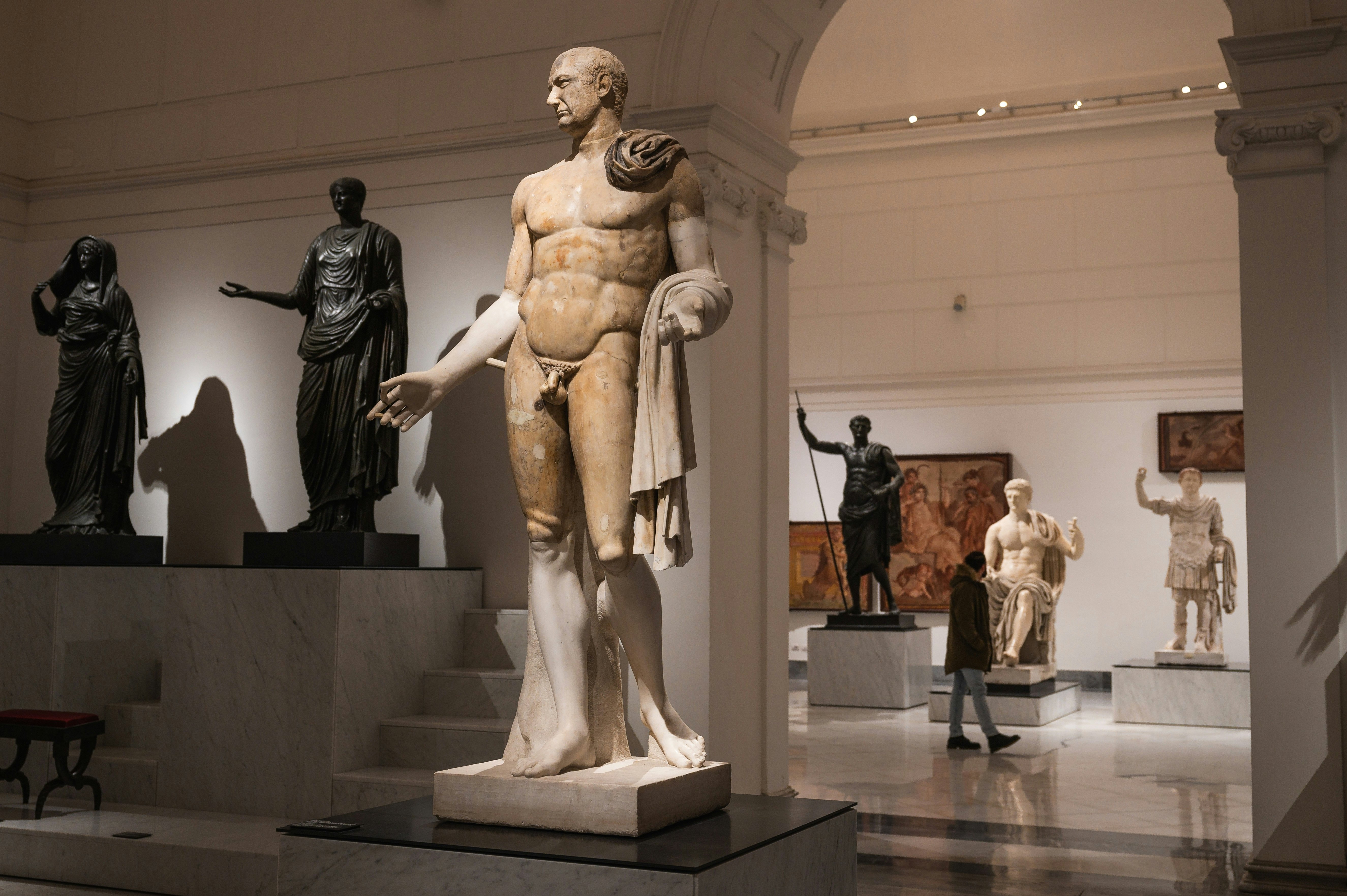 Roman sculptures in an archeological museum in Naples, Campania, Italy.