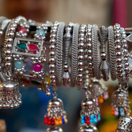 Close-up of steel bangles.