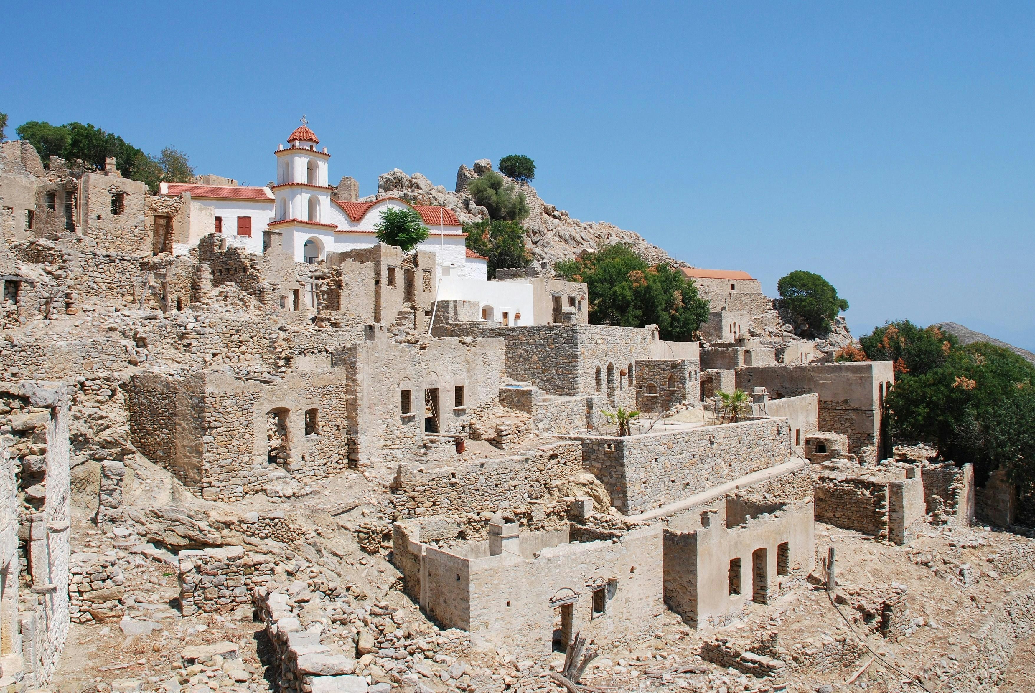 The ruins of the abandoned village of Mikro Chorio on the Greek island of Tilos