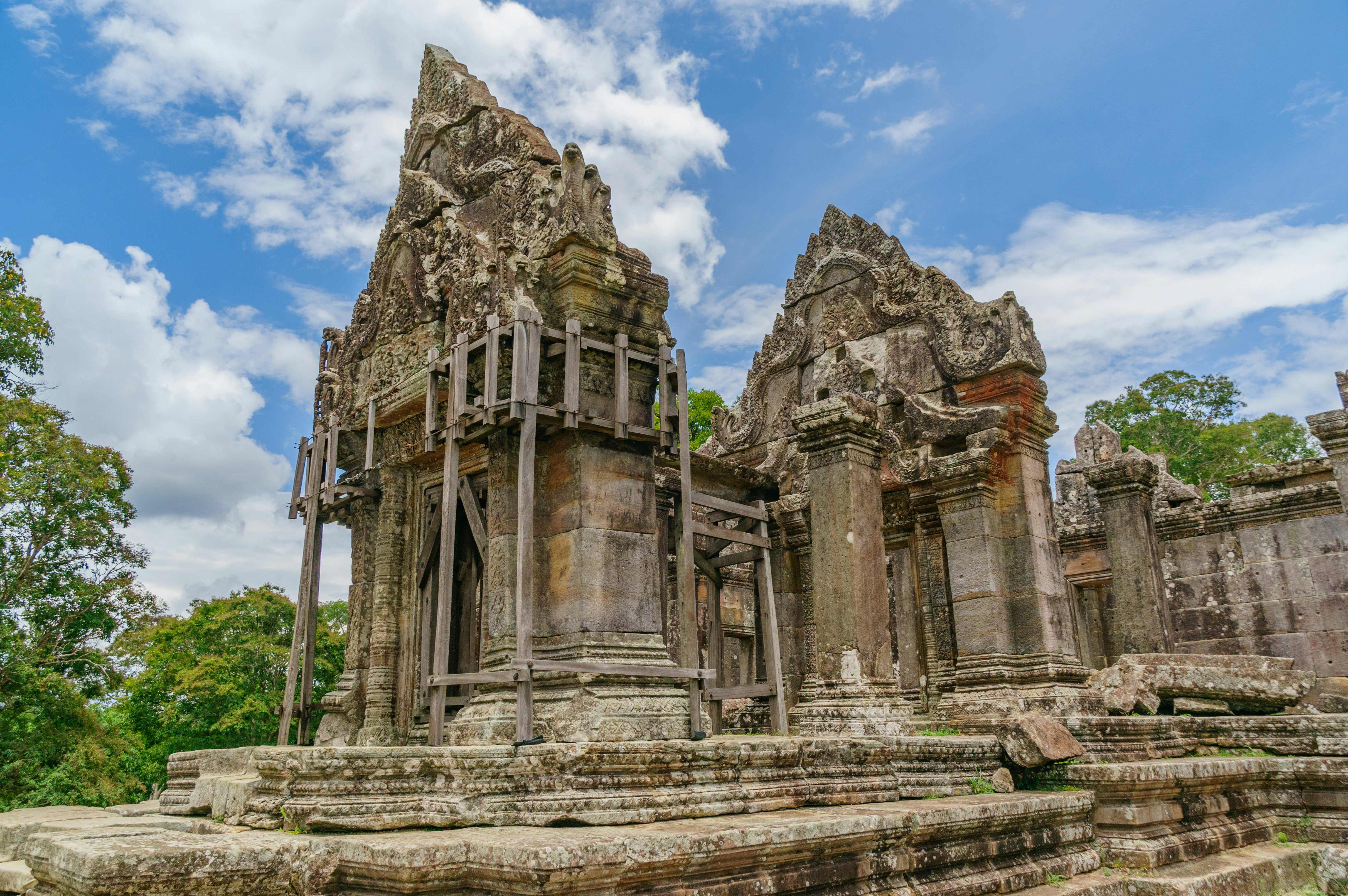 The ruins of a temple in a forest