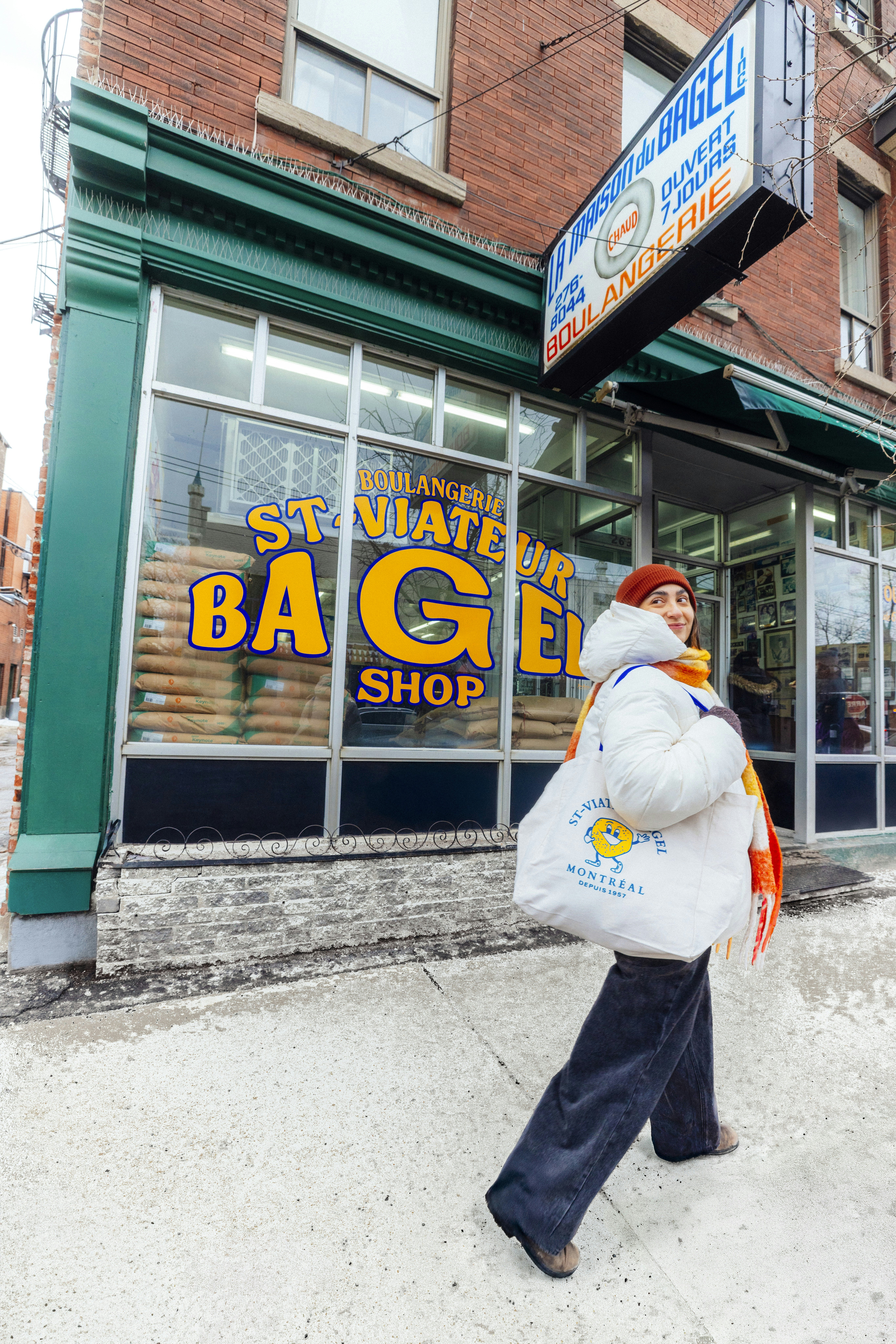 St-Viateur Bagel Shop in Montreal on a winter day