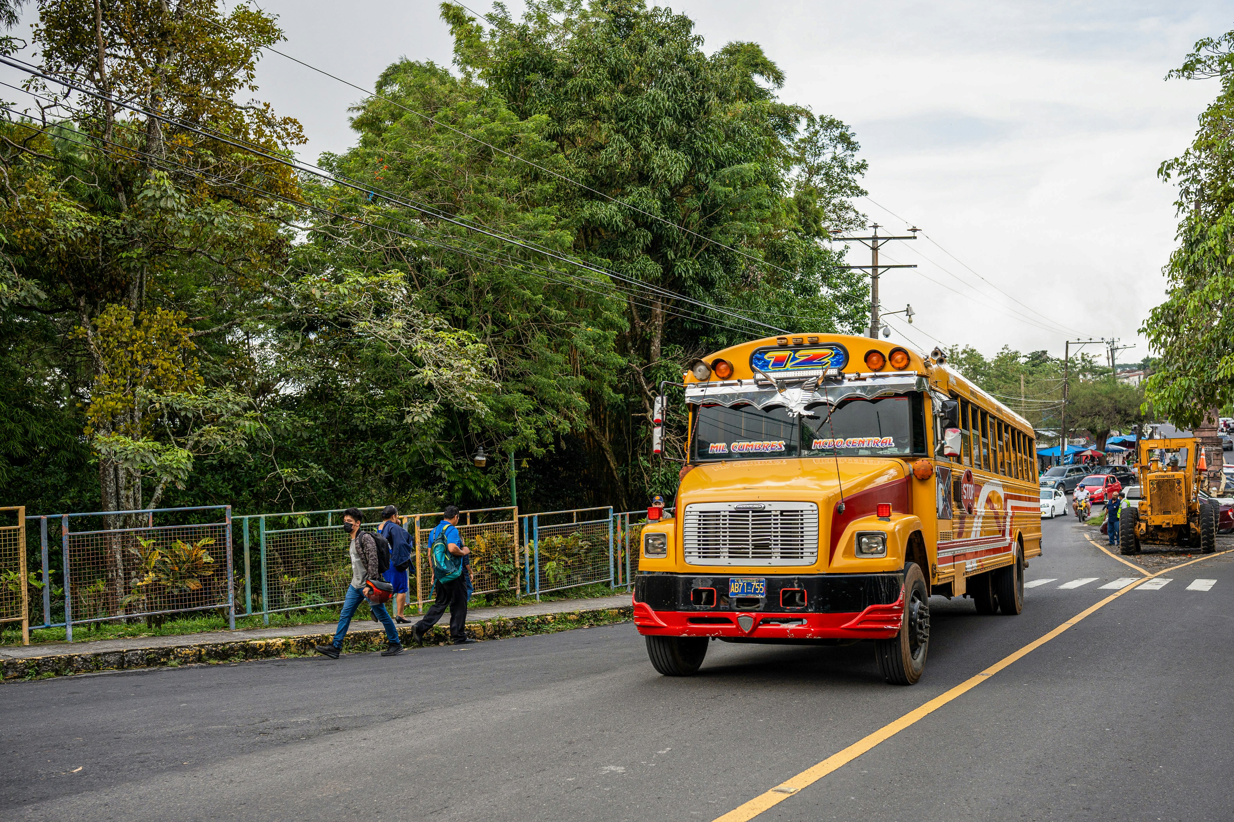 A colorful local bus on a street