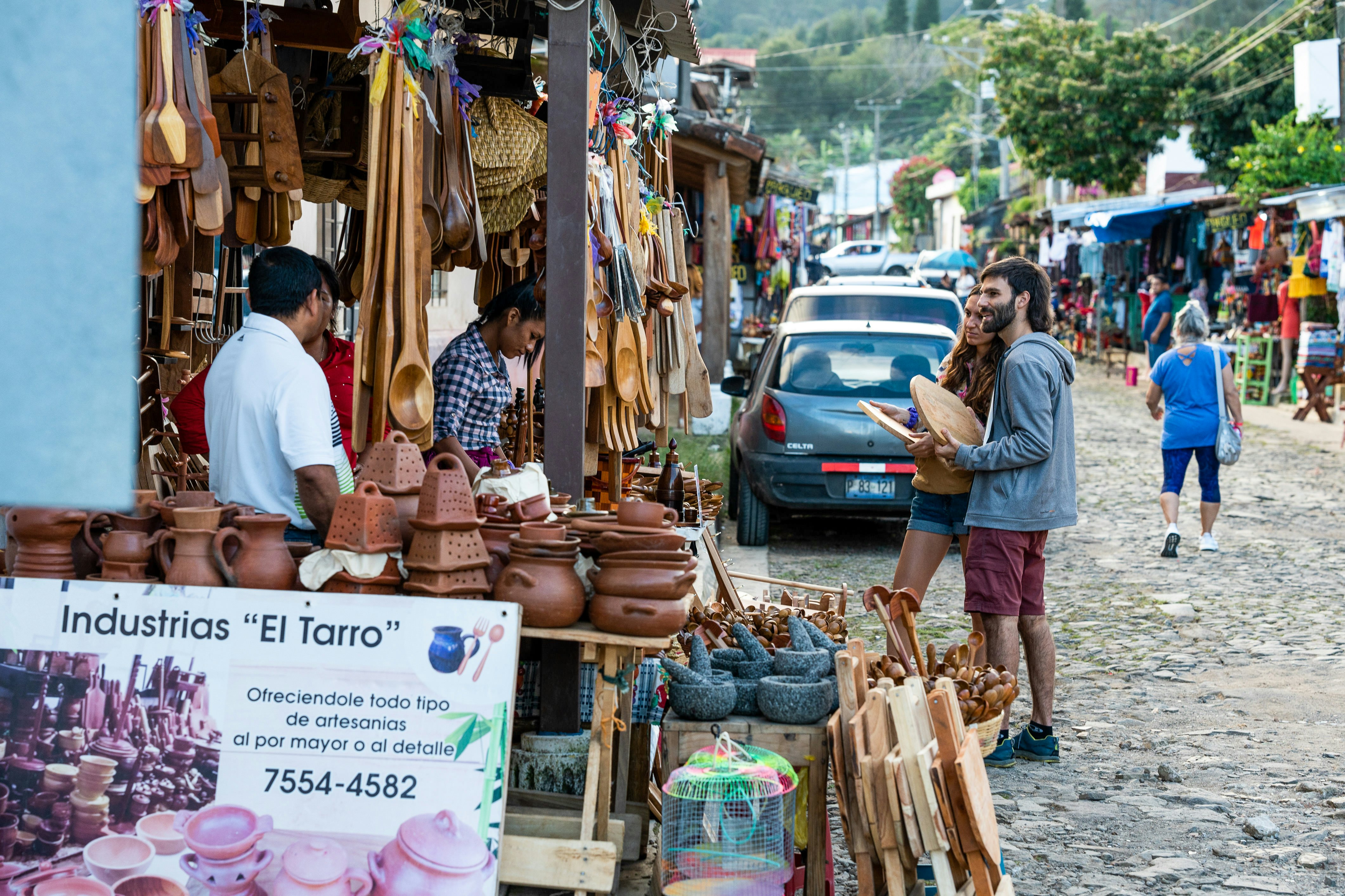 Crafts for sale in an open-air market