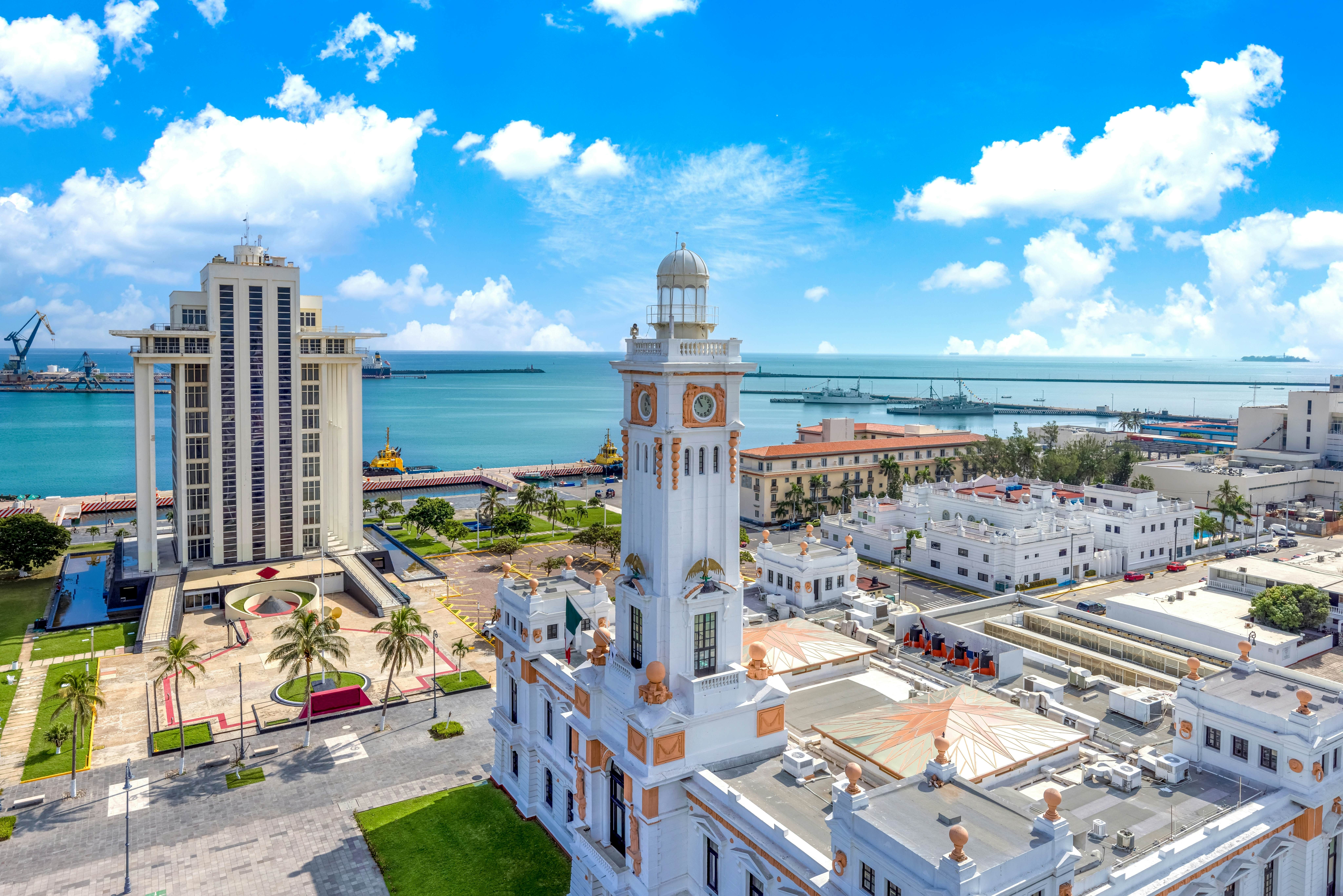 Mexico, Panoramic view of Veracruz city port with container ships, tankers and car carriers.  License Type: media  Download Time: 2023-05-19T08:17:06.000Z  User:   Is Editorial: No  purchase_order:   