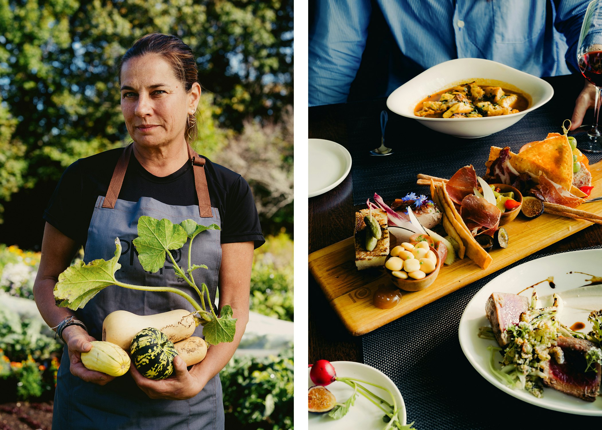 Left: Chef Kelly of Primo Restaurant in Rockland, Maine
Right: Dinner at Primo Restaurant