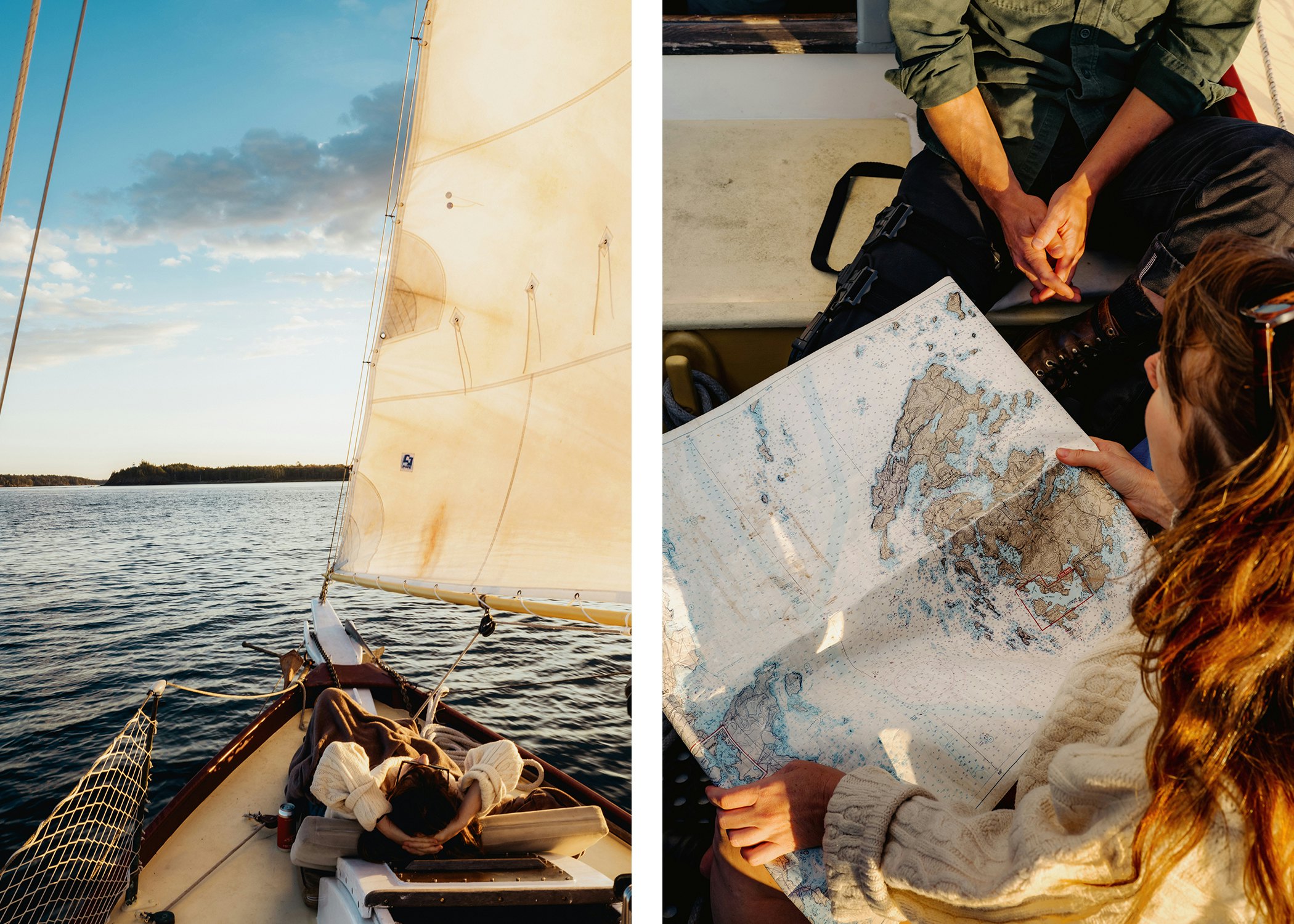 Left: A sunset sailing experience with Bufflehead Sailing Charters
Right: Aboard Bufflehead Sailing Charters