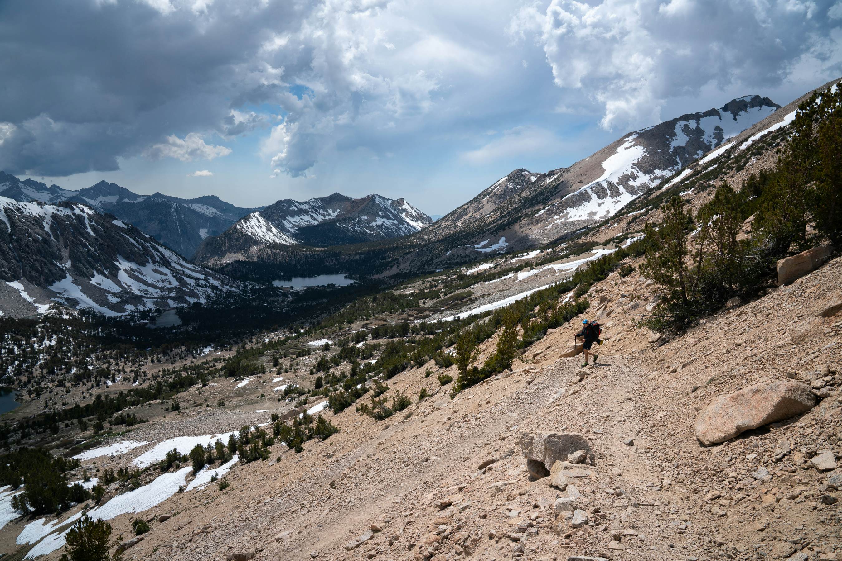 A steep descent on a mountain hiking trail.