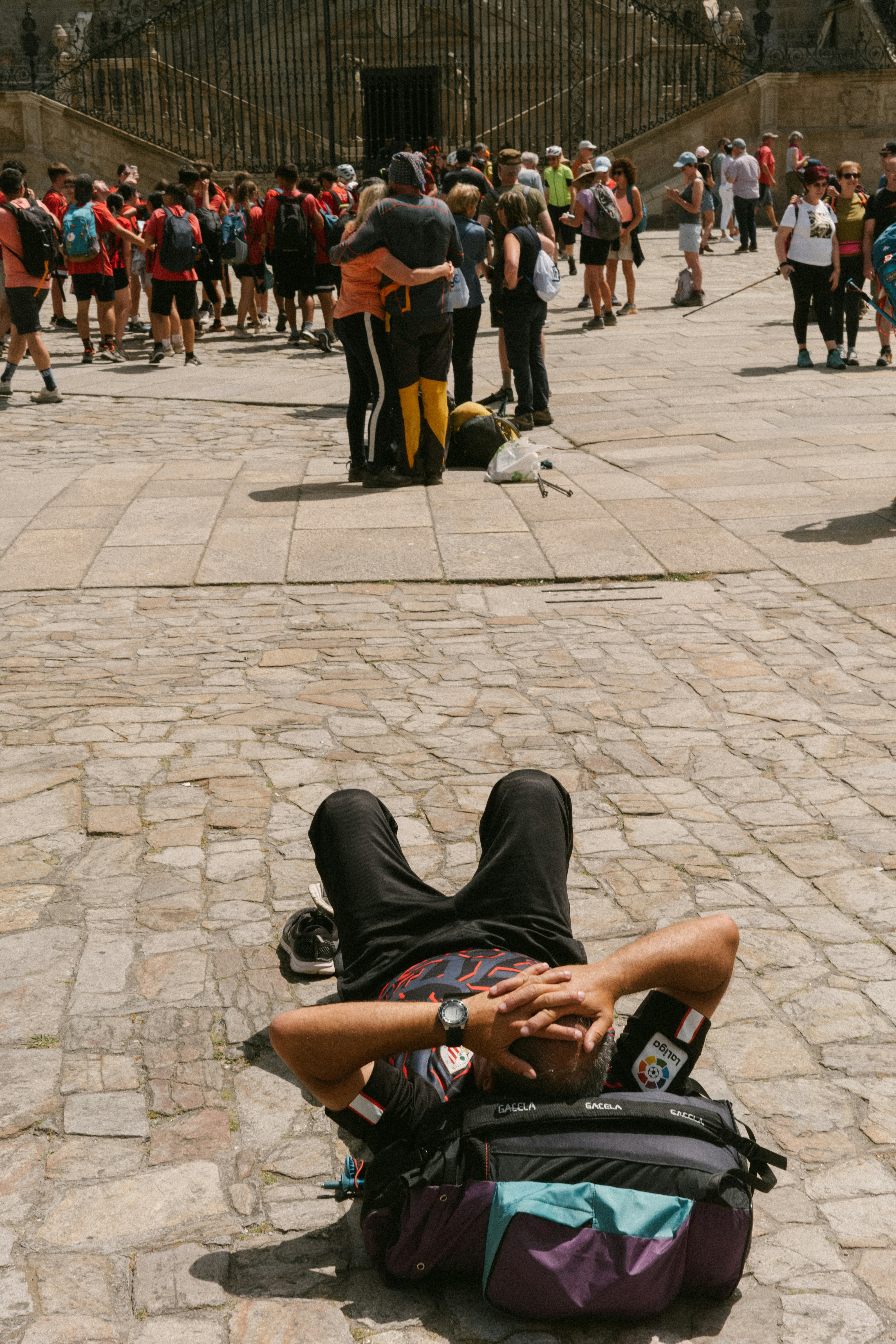 Pilgrims celebrate in Santiago de Compostela, where all Camino routes end.