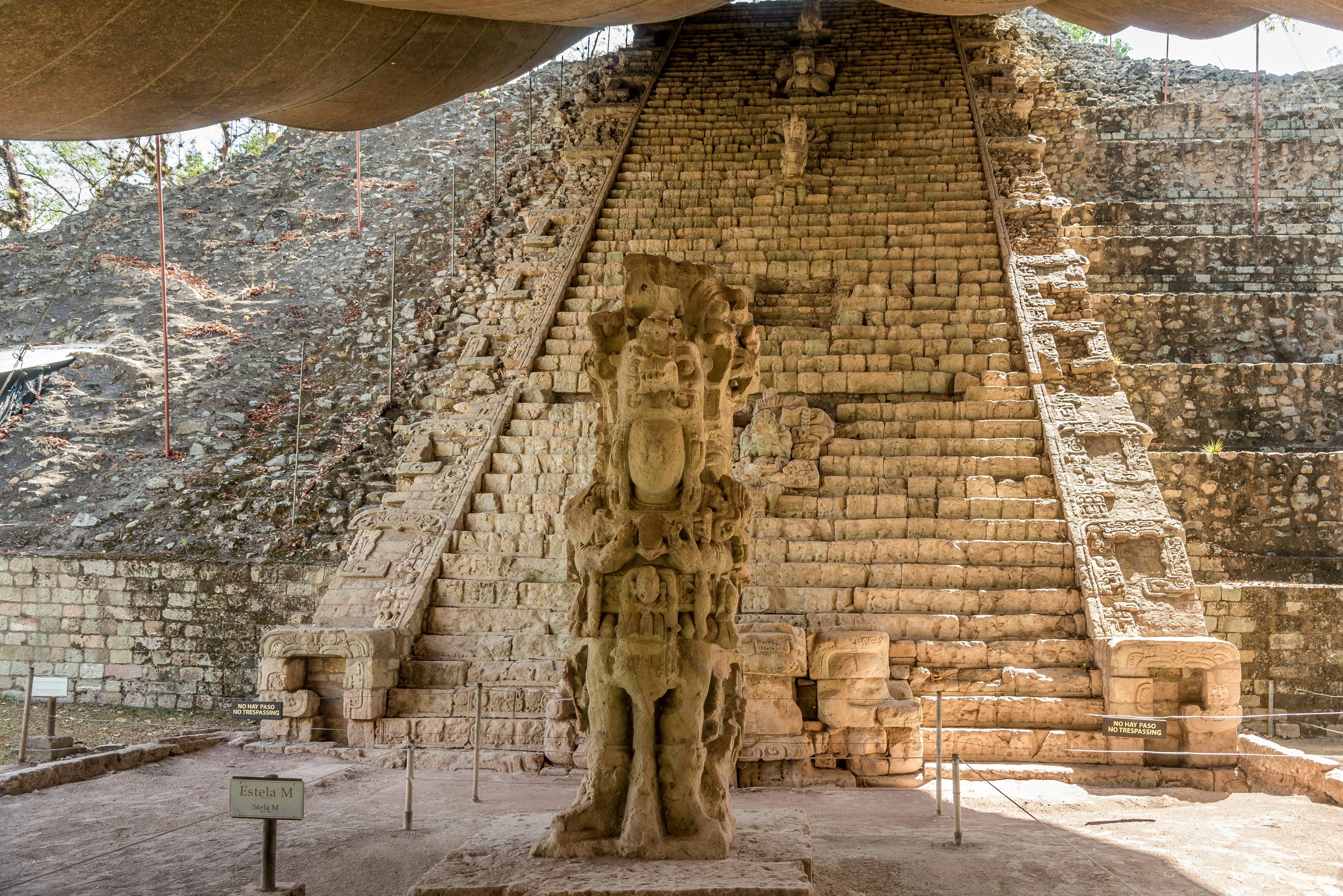 The carving-covered Escalinata de los Jeroglíficos (Hieroglyphic Stairway) at Copán.